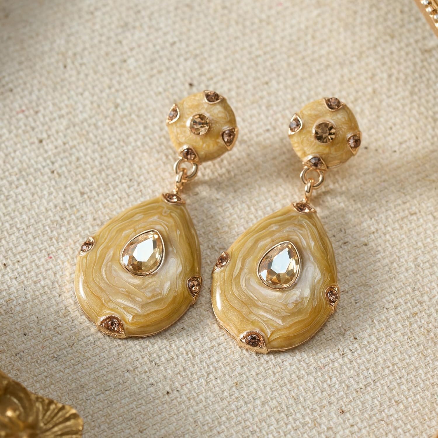 SWEETV Vintage 18K Gold Plated Statement Earrings for Women Trendy, Antique Enamel Chunky Drop Dangle Earrings, Big Crystal Earrings for Fashion Prom Jewelry Gifts - Image 5