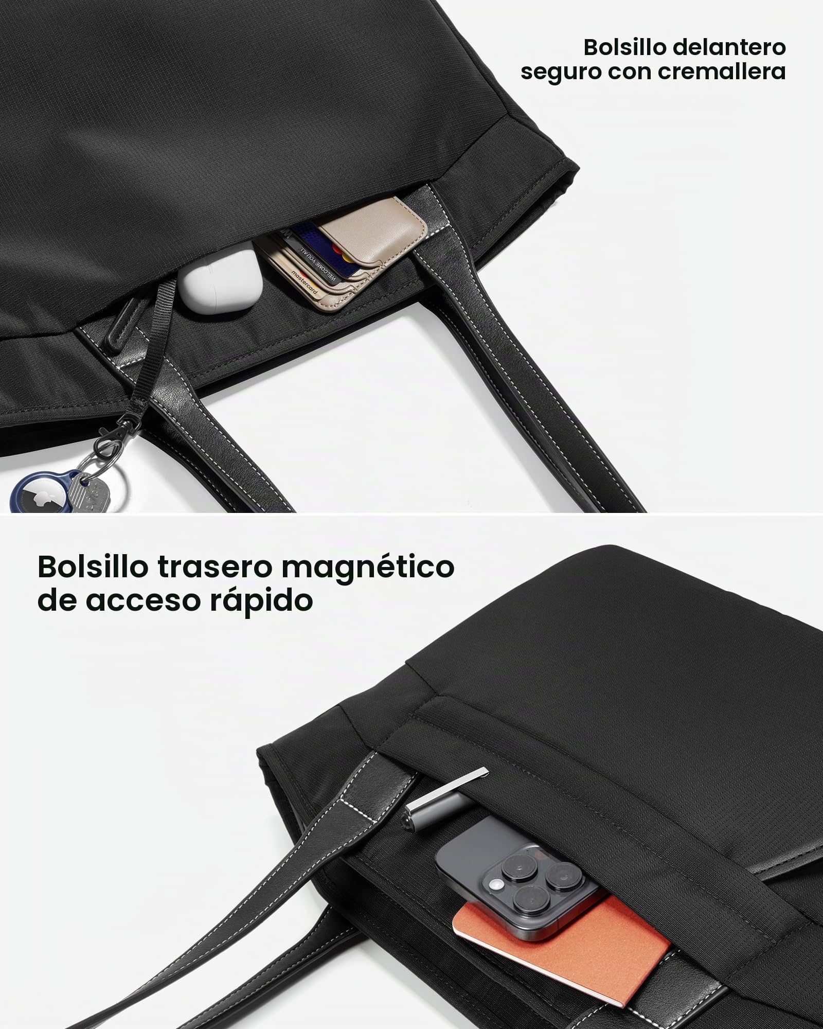 tomtoc Bolso Tote Bag de Trabajo para Mujer, 18L Bolso Bandolera Mujer Grande, Bolso Portatil para MacBook de 16 Pulgadas, Bolso de Mano de Mujer para el Ttrabajo, Viaje, Universidad, Regalo, Negro