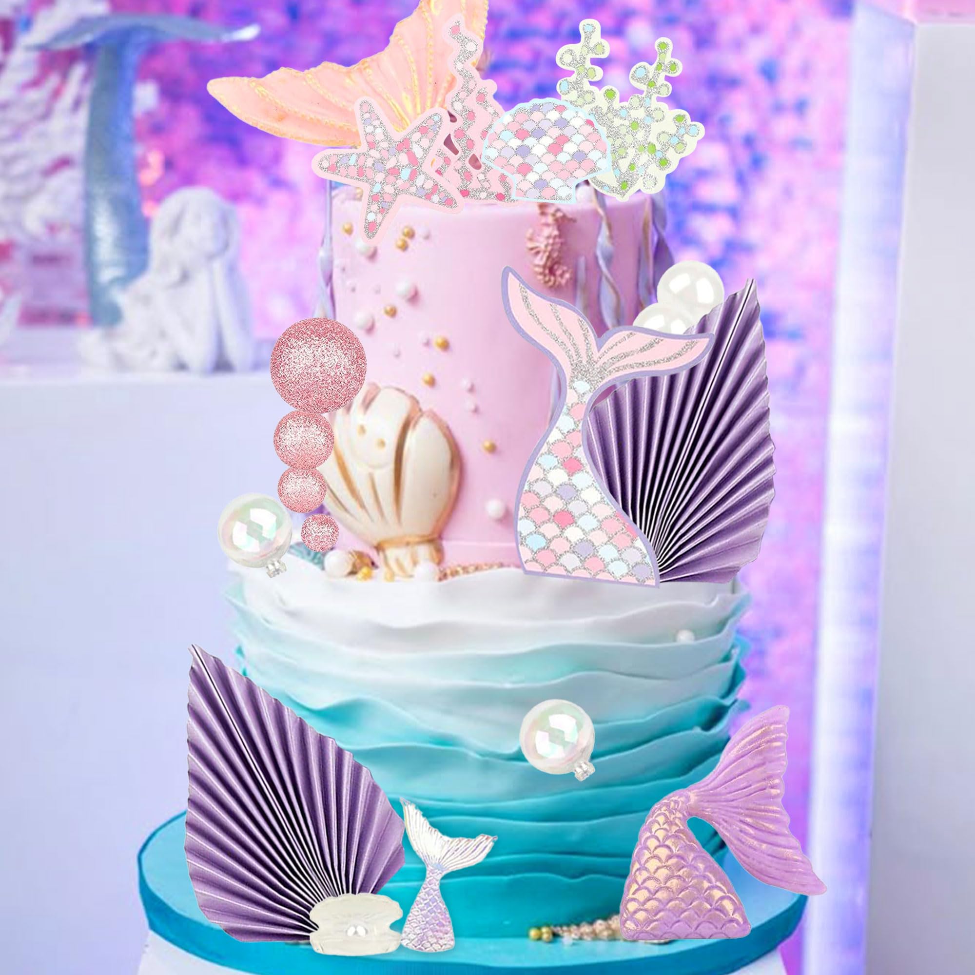 22PCS Mermaid Tail Cake Topper Under the Sea Cake Decoration Seashell Cupcake Topper Mermaid Tail Cupcake Topper Mermaid Party Supplies - Image 4