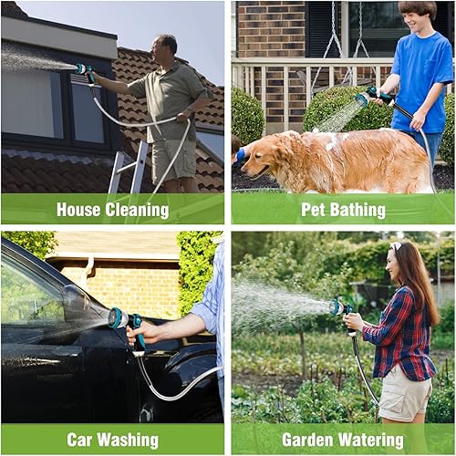 Miniatura 9 de Manguera de jardín de 100 pies, manguera de agua de metal de acero inoxidable con boquilla, flexible y duradera, a prueba de óxido, sin torceduras,