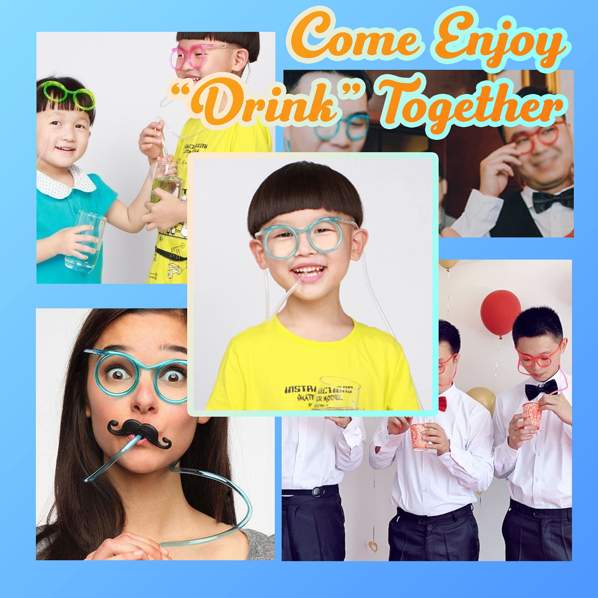 MOTZU 4 Pieces Silly Straws, Novelty Flexible Drinking Straw Glasses, Crazy Funky Drinking Tube For Party Supplies, Children Kids Birthday (Random Color) 2