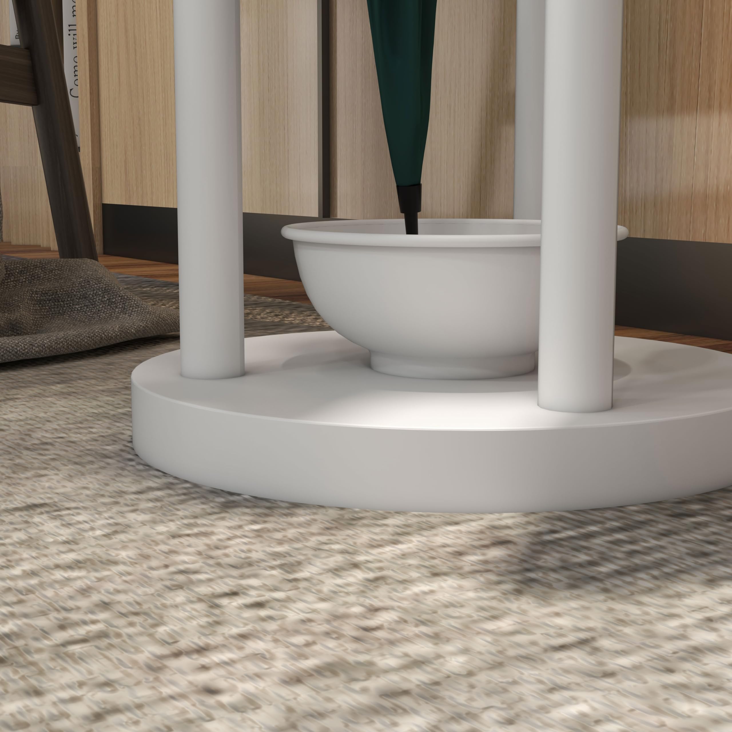 HOMCOM Appendiabiti da Terra di Design 30.5x30.5x174.5cm Legno e Bianco | Portaombrelli e 12 Ganci, Metallo e Bambù