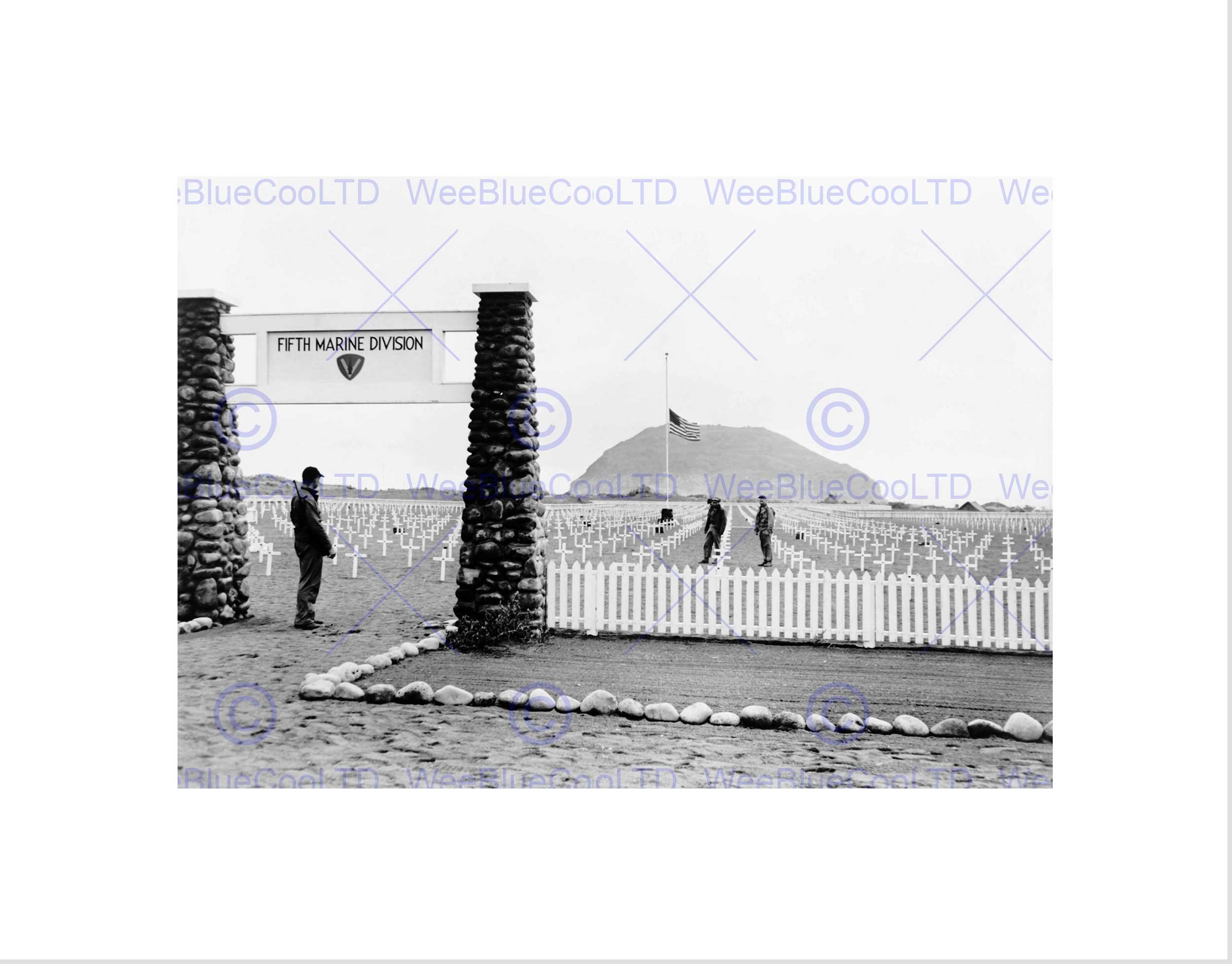 Wee Blue Coo VINTAGE FIFTH MARINE DIVISION CEMETERY WAR WWII IWO JIMA FRAMED PRINT B12X12419