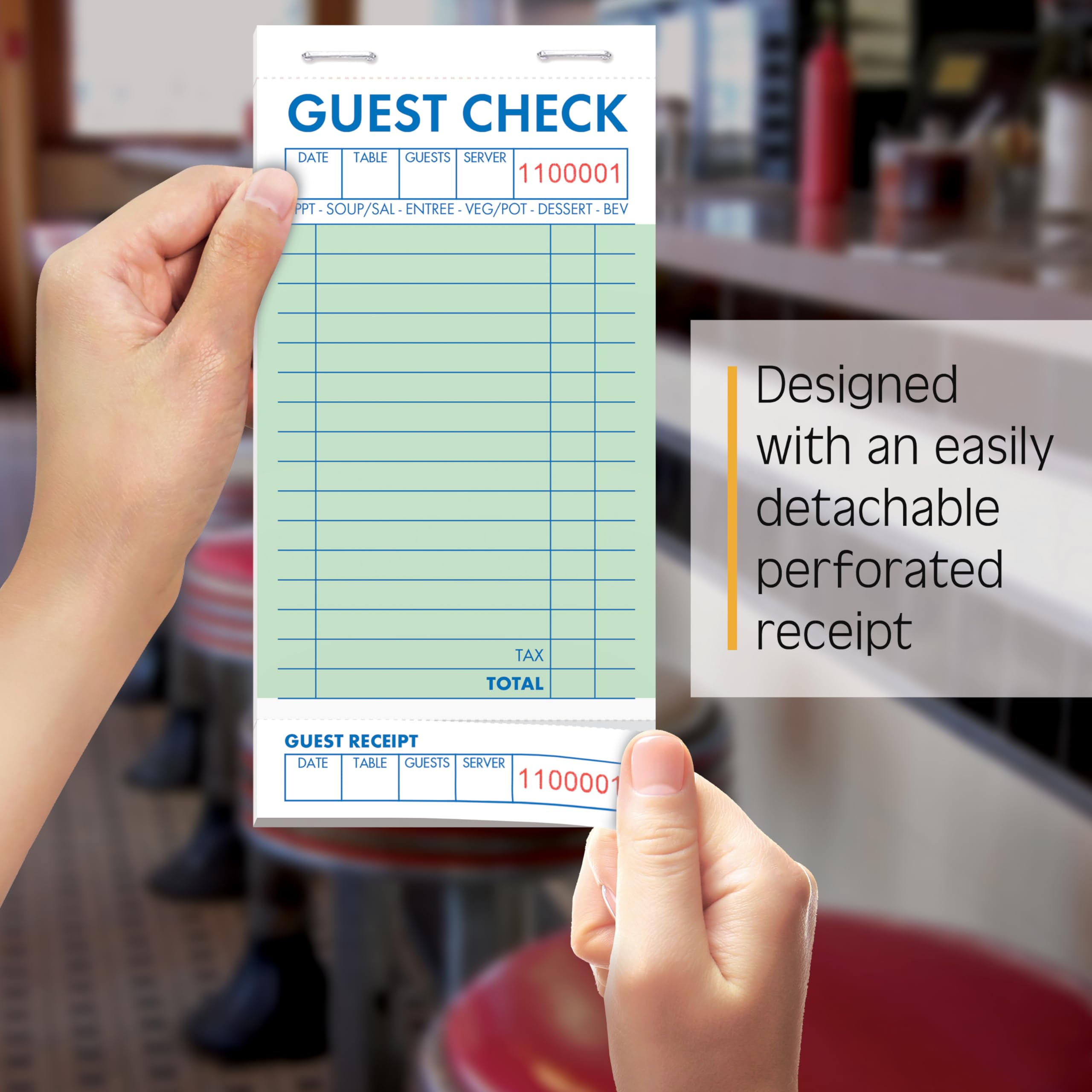Better Office Products Gästeblöcke, Kellnerin-Notizblock für Restaurants, Servierblöcke, 50 doppelseitig perforierte Blätter, insgesamt 2500 Blätter, 17,3 x 8,6 cm, von Better Office Products (50