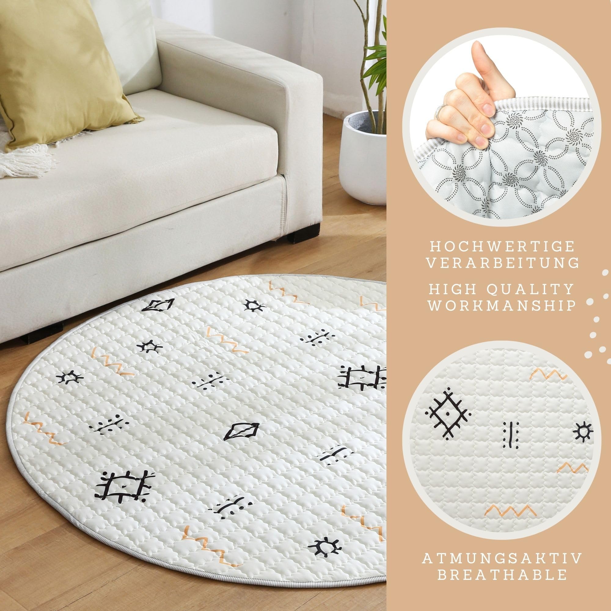 Hakuna Matte Grande Tappeto morbido bambini Imbottito 150 cm - Tappeto Giochi bambini Spesso 1.5 cm - Tappeto neonato con Supporto Antiscivolo per Gattonare, Giocare (Acapulco Beach)