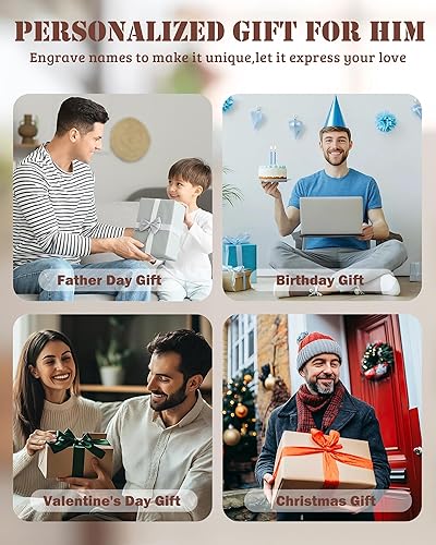 Miniatura 7 de Pulsera personalizada con nombre con 1-6 nombres, pulseras personalizadas de cuero trenzado grabado para hombres, regalos para Navidad, día de San