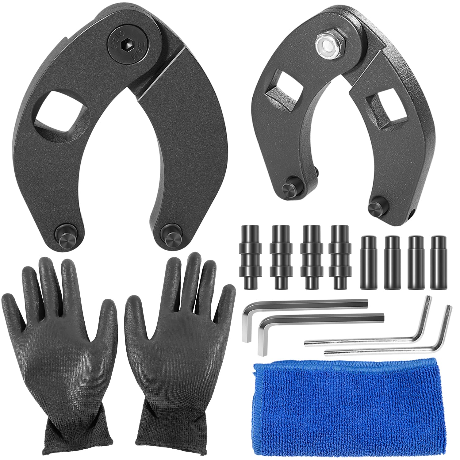 Camoo 1266 & 7463 Adjustable Gland Nut Wrench, 2 Hydraulic Cylinder Spanner Wrench Set Includes Gloves, Microfiber Towel, Pins & Allen Wrenches, Suitable for Farm & Construction Equipment