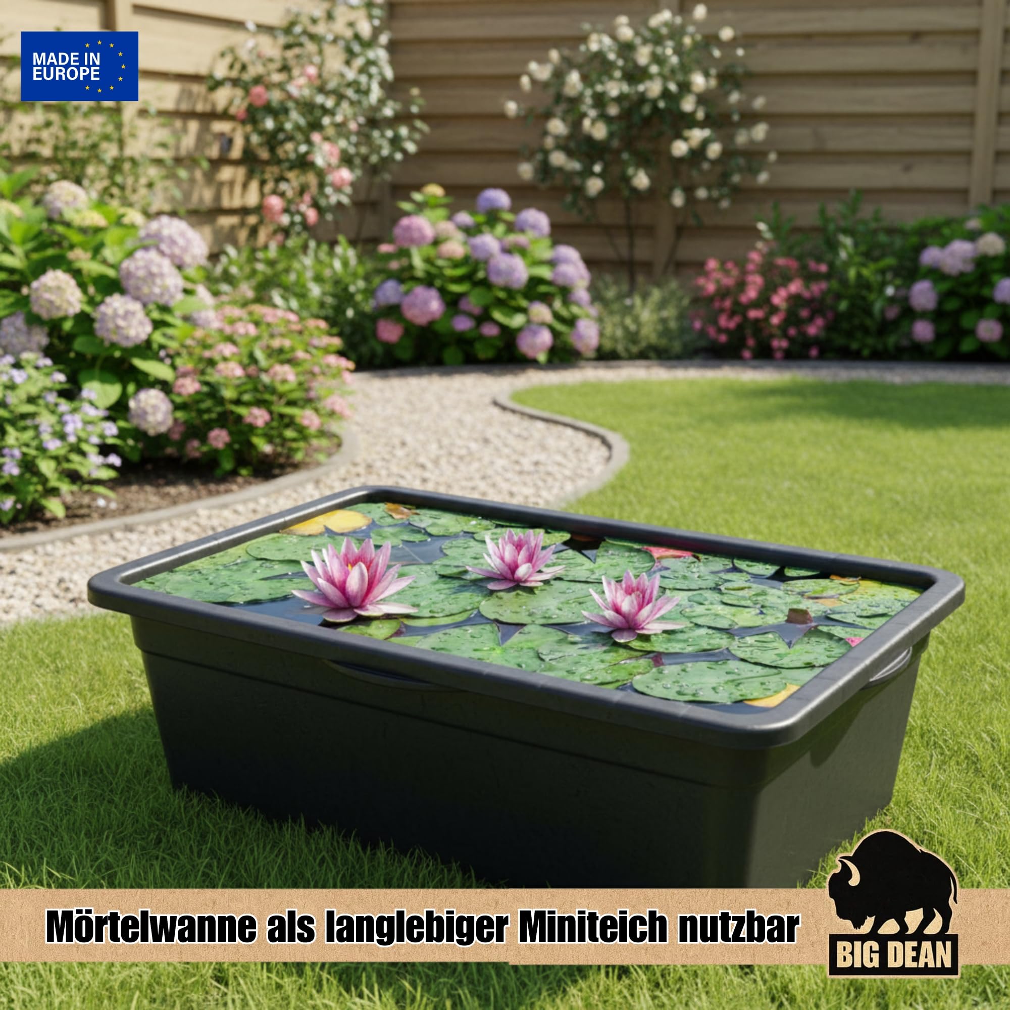 BigDean Bac à mortier rectangulaire stable de 90 l, fabriqué en Europe