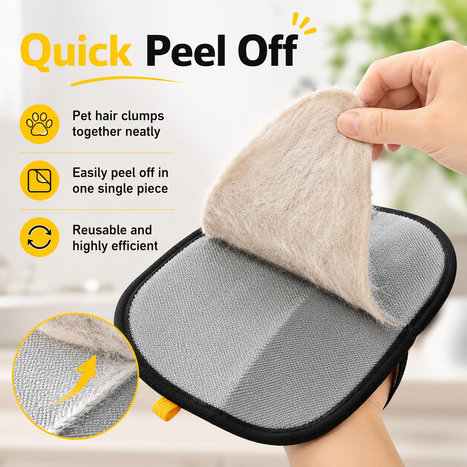 2er Pack Tierhaarentferner Handschuhe, Elektrostatische 5-Finger-Handschuhe Wiederverwendbar, Extra Dicke Pet Hair Remover Gloves für Hunde Katzen Sofa Teppich Kleidung Polster Auto