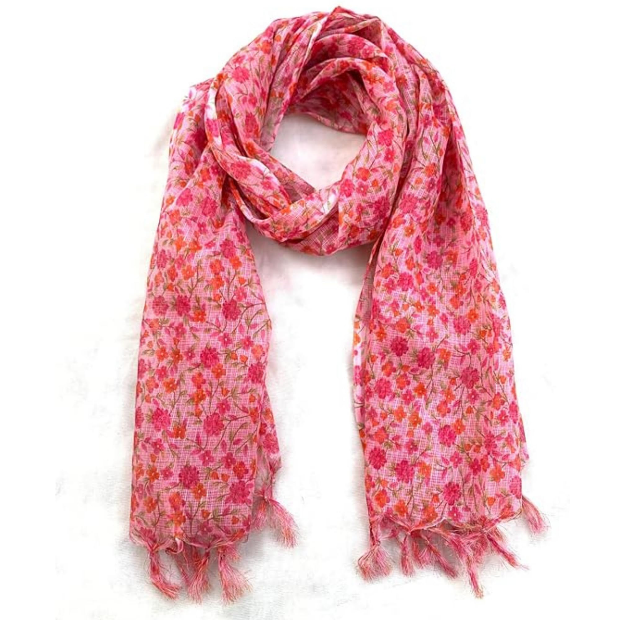 Rajasthani Women's Poly Winter Pink Floral Print Kota Doria Checkered Dupatta-image-18