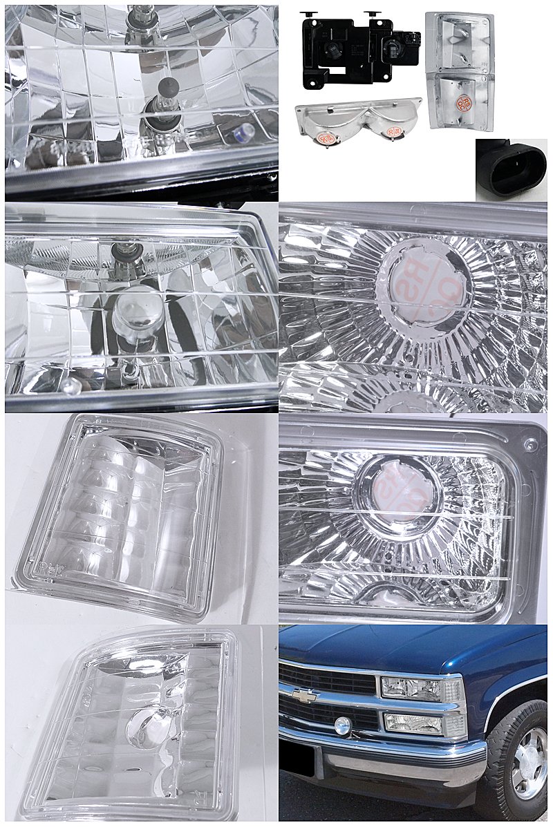 Spec-D Tuning Chrome Headlights + Bumper Lights Corner Signal Lamps Compatible with Chevy C/K C10 Pickup 1994-1998, Silverado, L+R Pair Assembly
