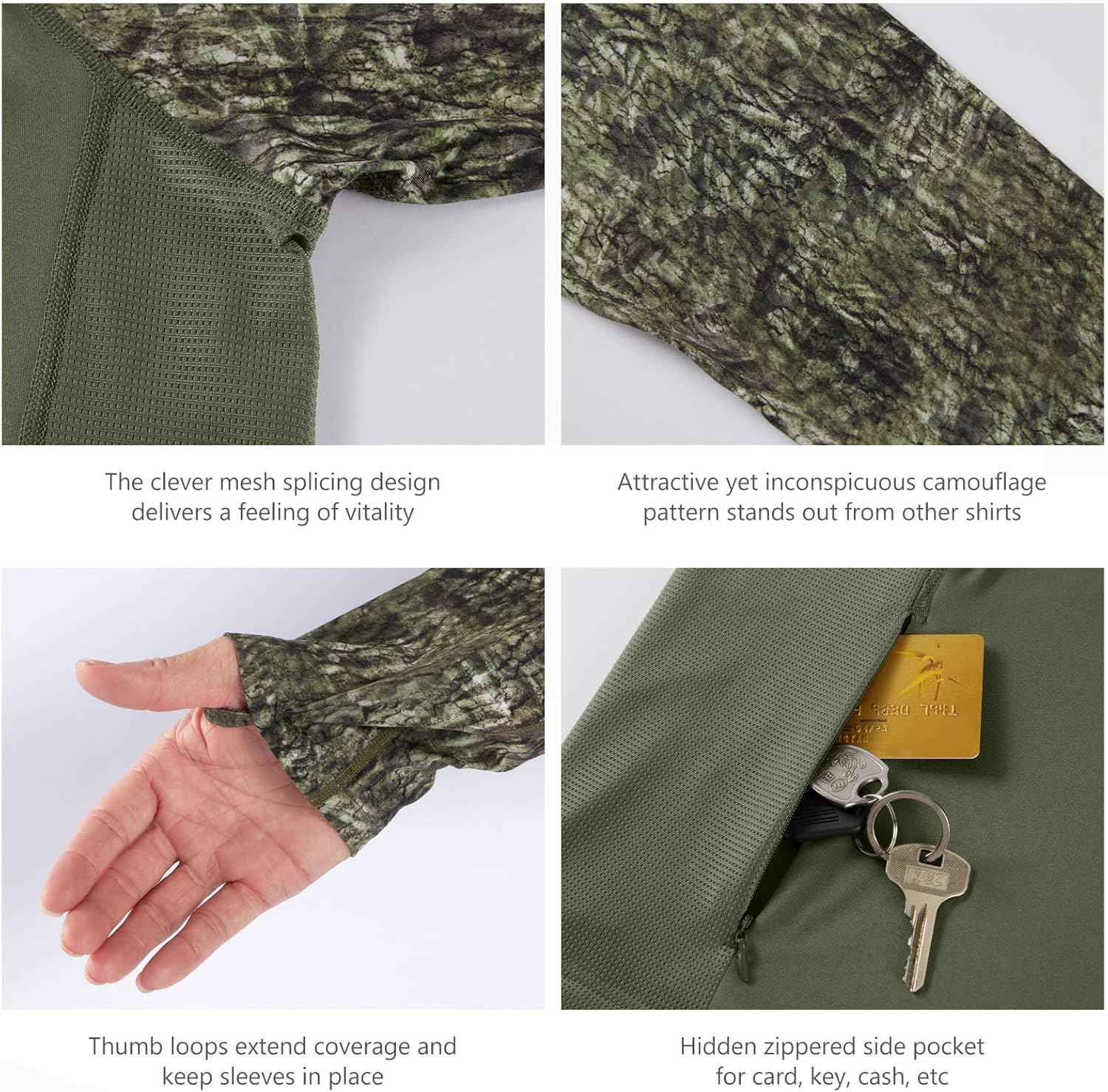 BASSDASH Men’s UPF 50 Performance Fishing Shirt Cooling Hoodie Camo Long Sleeve FS17M - Image 5