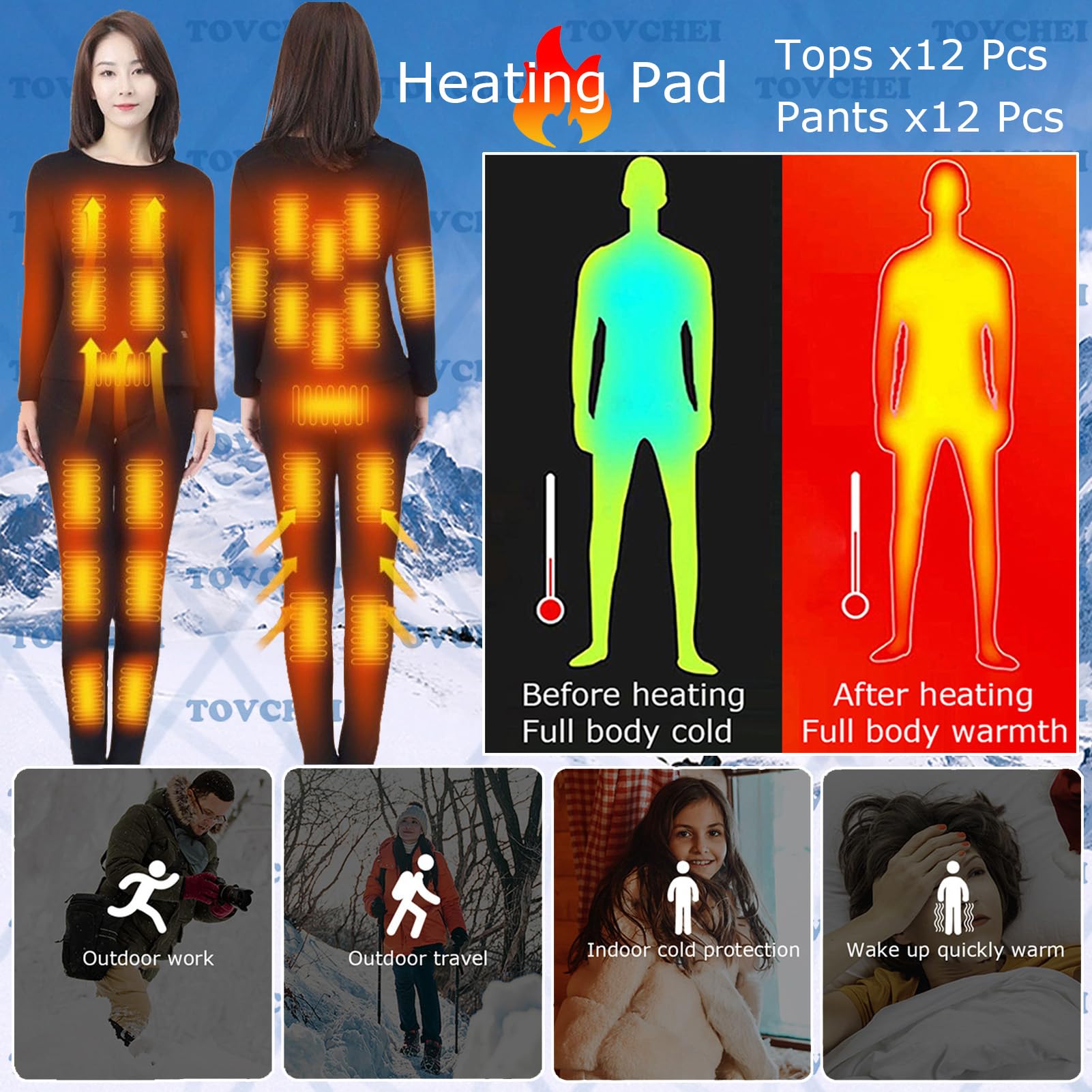Ropa Interior Térmica Inteligente con Calefacción, Camisas Y Pantalones De Invierno, Ropa Interior Térmica para Acampar Al Aire Libre para Hombres Y Mujeres