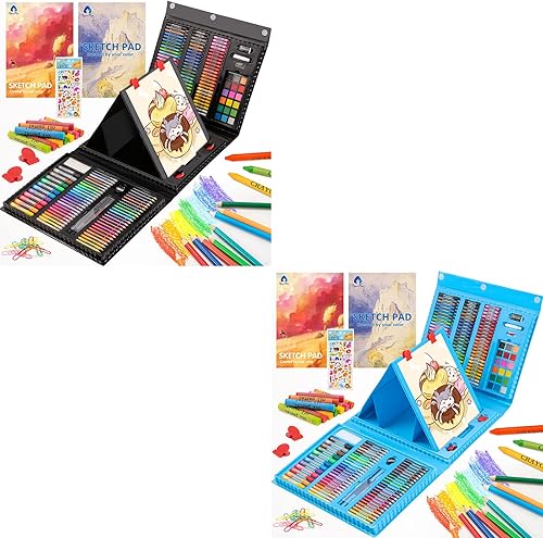 Suministros de arte, kit de arte de dibujo de 240 piezas, estuche de regalo con caballete triple de doble cara, incluye pasteles al óleo, crayones,
