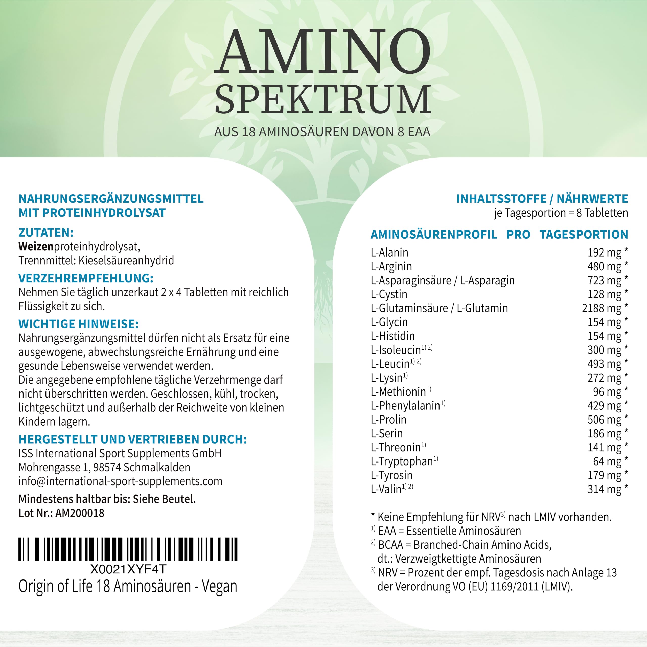 Amino Spektrum - 500 Tabletten a 1000mg - Hochdosiert & Vegan - Big Pack - 18 Aminosäuren inkl. 8 EAA´s & BCAA - Laborgeprüft - ohne Magnesiumstearat | Hochdosiert, laborgeprüft, ohne Magnesiumstearat, vegan