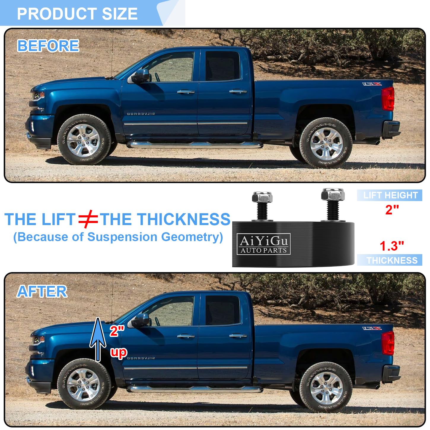 2 Inch Front Leveling Lift Kit For Chevy Silverado & GMC Sierra 1500 (2007-2024, 2WD/4WD)