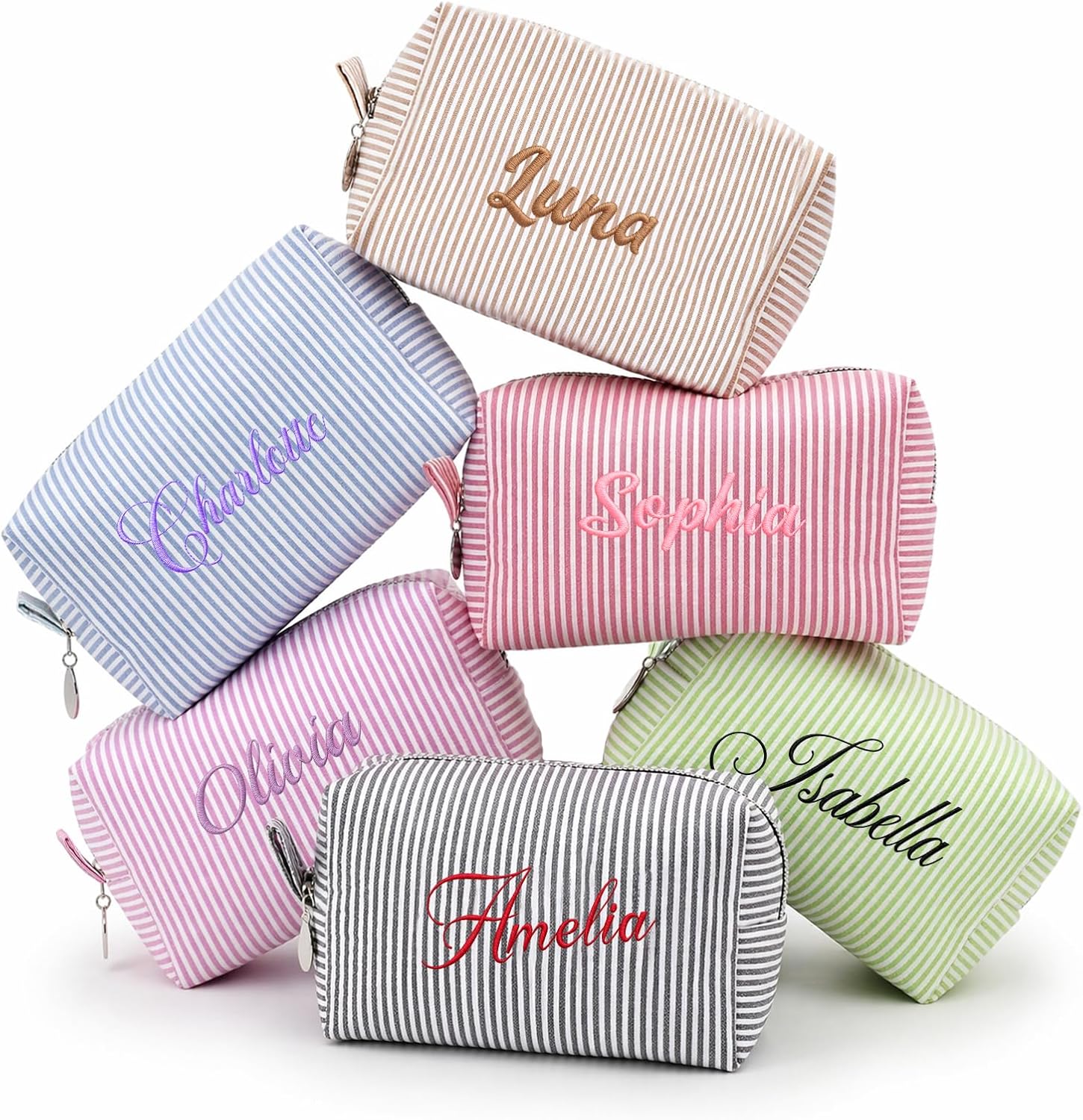 Personalized Makeup Bag with Embroidered Name Custom Cosmetic Bag Travel Makeup Pouch Toiletry Case Bridal Bridesmaid Party Birthday Wedding Gifts for Women