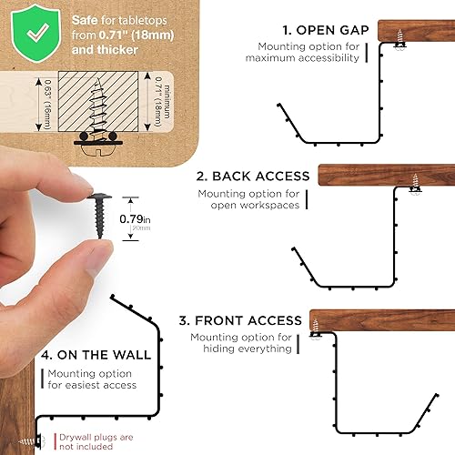 Miniatura 7 de Bandeja de organización de cables debajo del escritorio, organizador de cables para cables, debajo de la organización de cables, soportes para