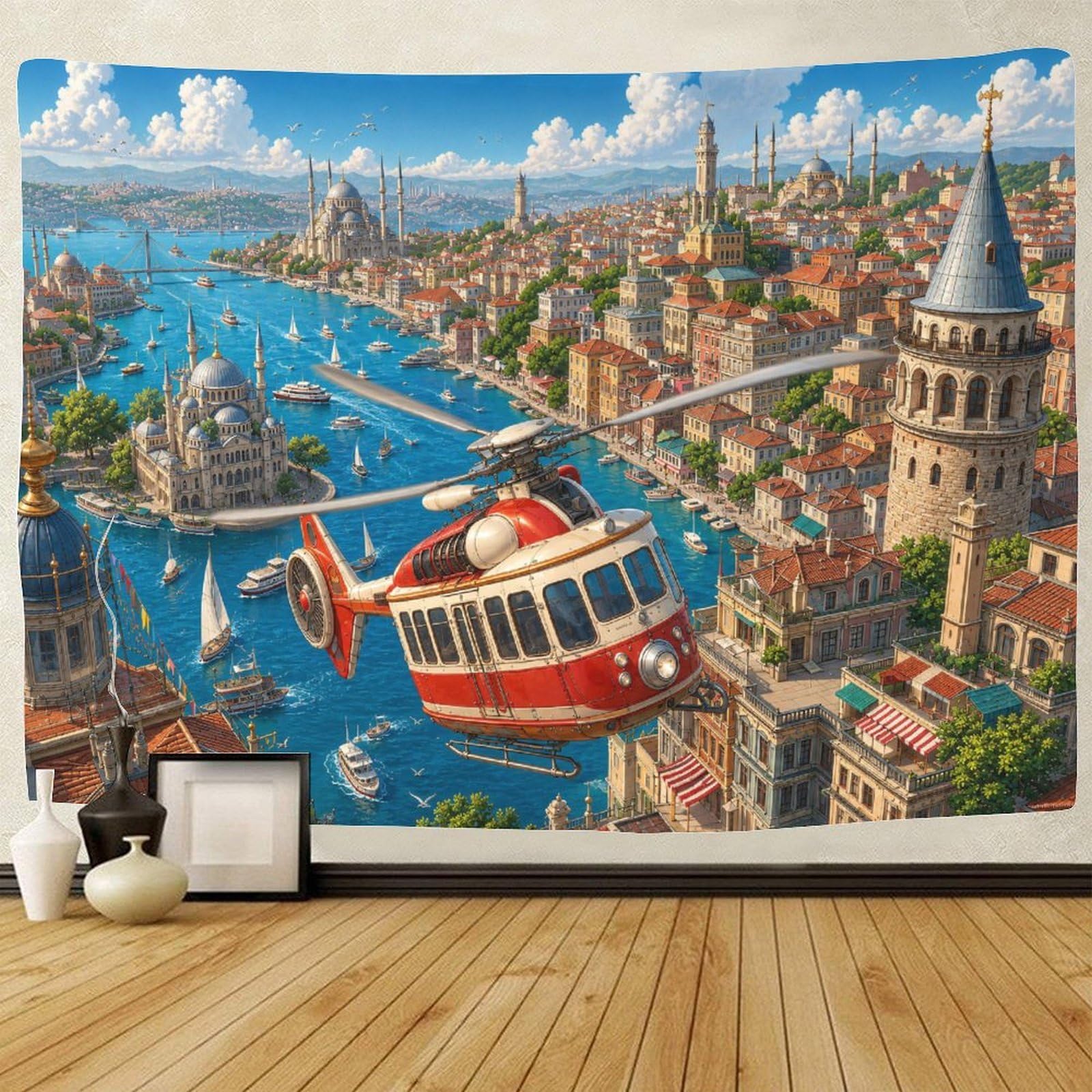 ASDFGHJKLZA Retro Futuristic Helicopter 3D Print Tapestry for Bedroom Wall Art Decor Tapestries Poster Home Decoration Living Room Dorm 150cmx200cm