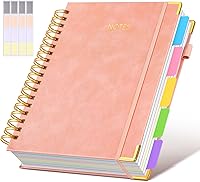 dilitego Pink Leather 5-Subject Spiral Notebook: 300 College Ruled Pages, Removable Dividers & Tabs, Waterproof 8x10 B5 Journal for School Work