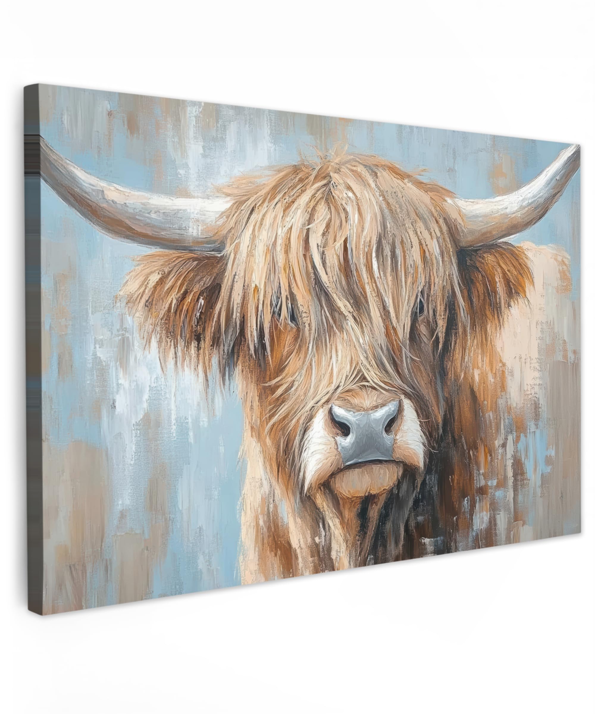 MuchoWow© Canvas Wall Art 24"x16" / 60x40 cm Decor Hanging Pictures for Living Room Canvus Artwork Deco Walls Scottish highlander - Animals - Cow - Street art