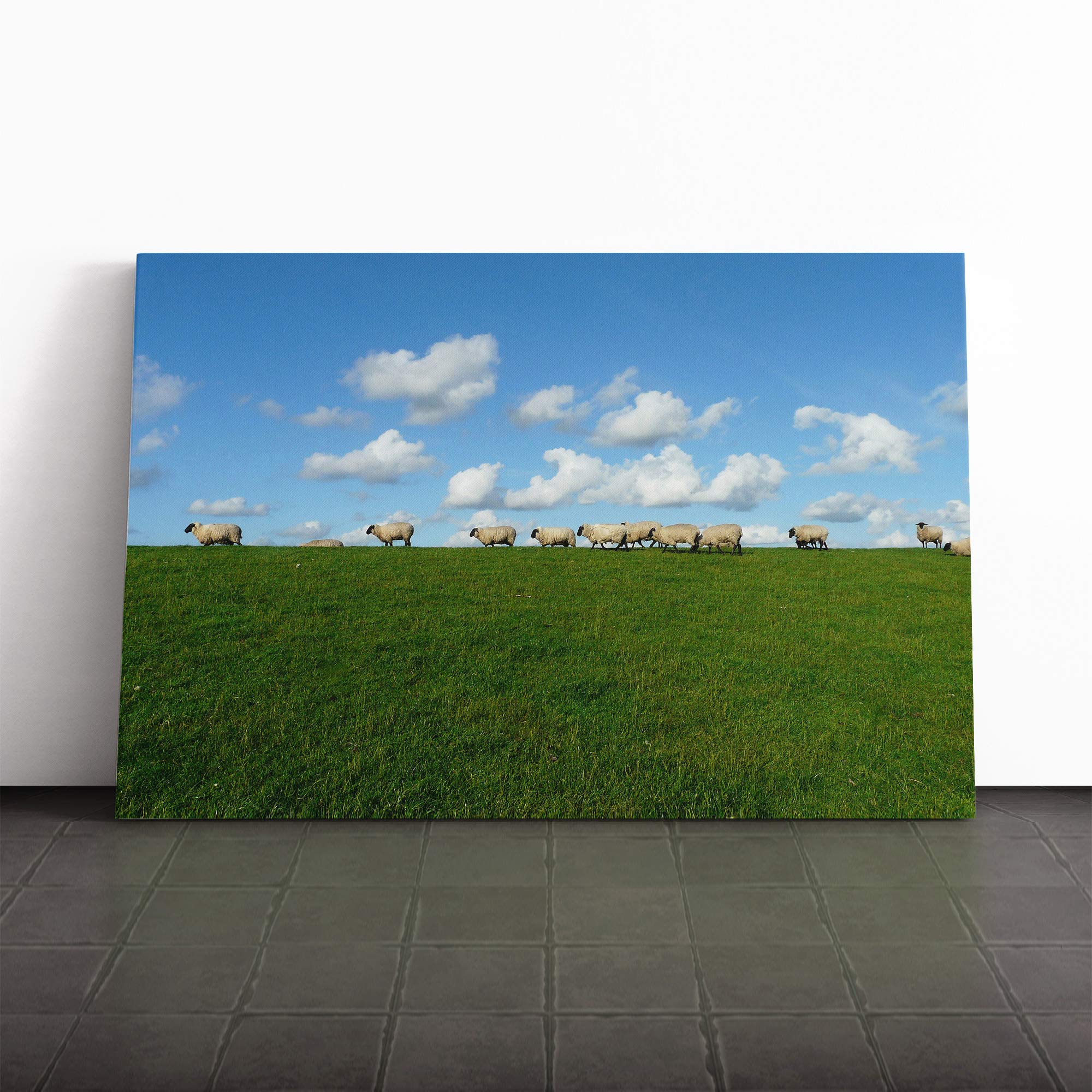Sheep Flock (2) Canvas Print | Gallery Wrapped 30mm Frame Wall Art | 30x20 inches | Ready to Hang | Modern Animals Picture | Living Room Bedroom Lounge Office