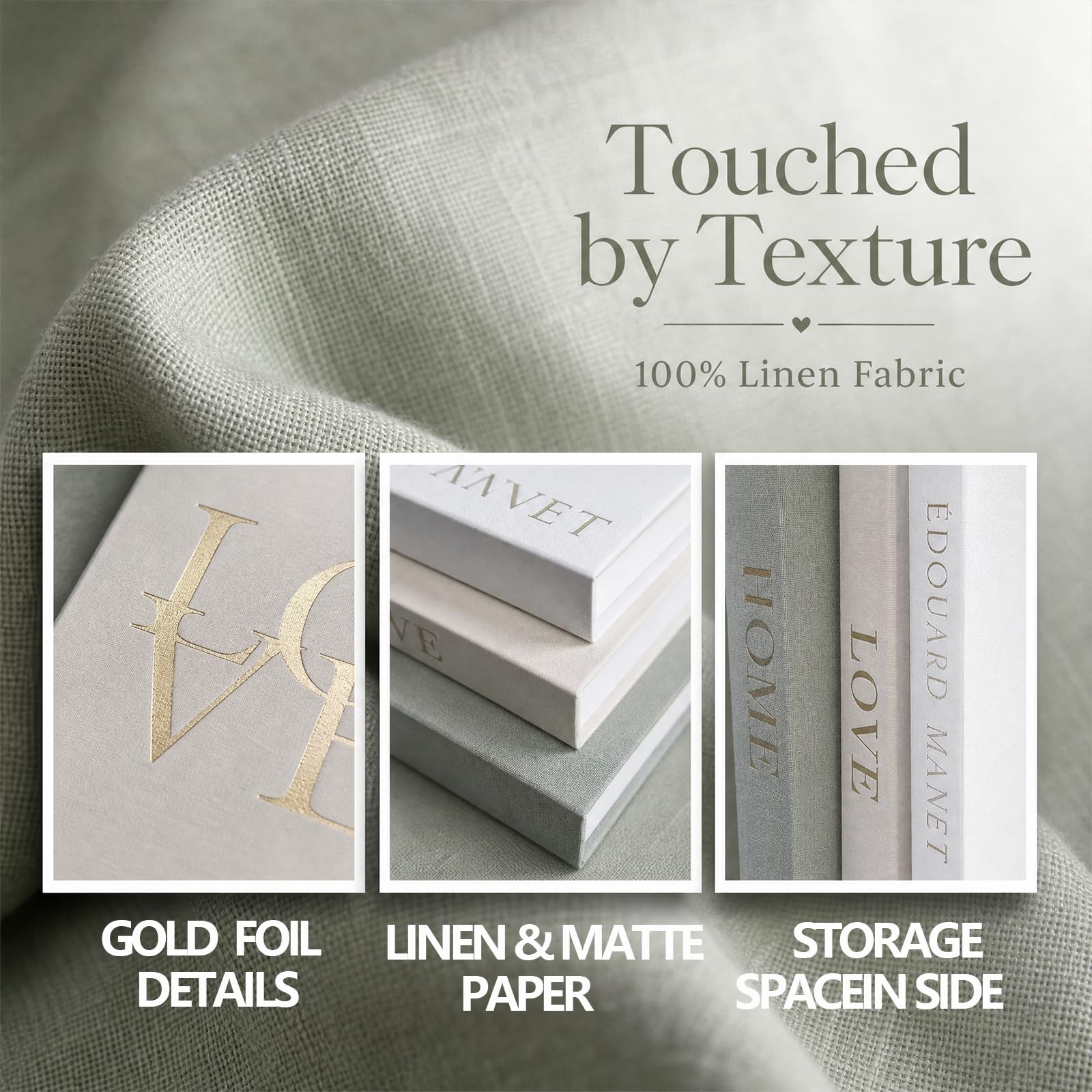Set di 3 libri decorativi - Libri finti in copertina in lino con chiusura magnetica - Scatola portaoggetti nascosta - Oggetti di scena estetici e chic - Scatole moderne a forma di libro per simpatici