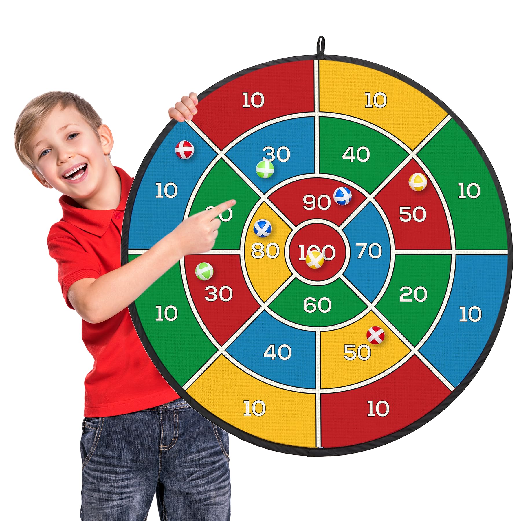 Playbees Large Dart Board for Kids 29 Inches with Sticky Balls Kids Hanging Dart Board Boys Toys Indoor/Sport Outdoor Fun Birthday Gifts for 3 4 5 6 7 8 9 10 11 12 Sticky Darts for Boys Girls Family