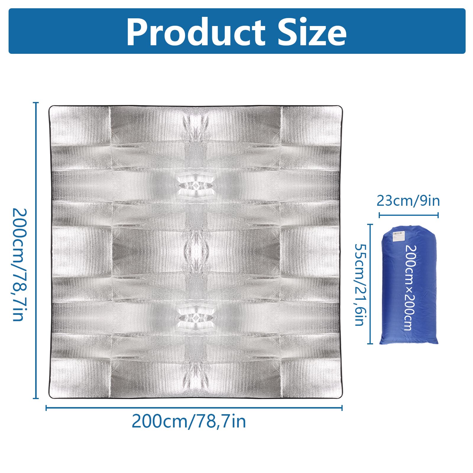 Isolatiemat van aluminiumfolie, 200 x 200 cm, opvouwbare tentmat