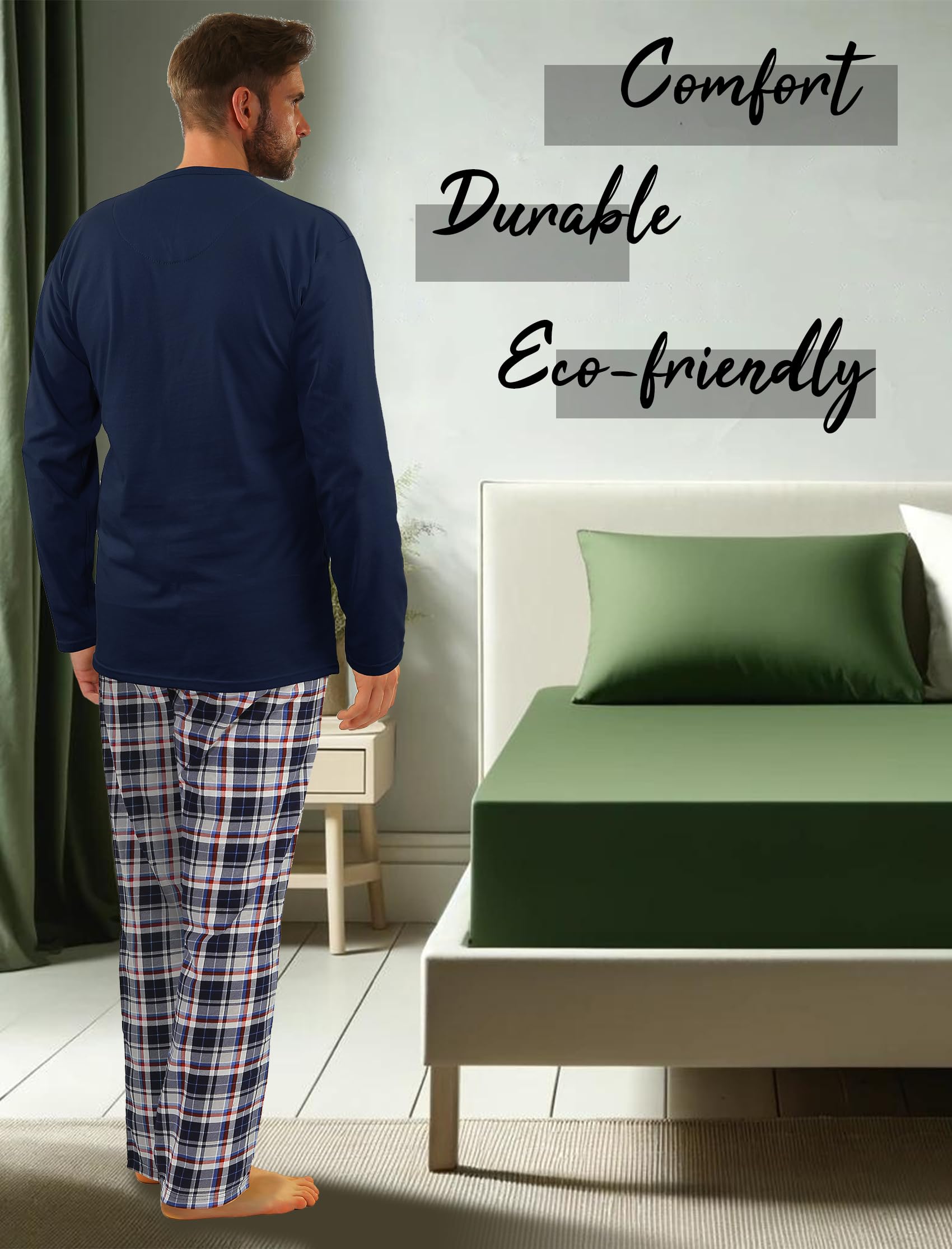 Sesto Senso Pijama Hombre Algodon Conjunto Ropa De Dormir Clásico 2 Piezas Camisa Manga Larga Pantalones Largos Invierno