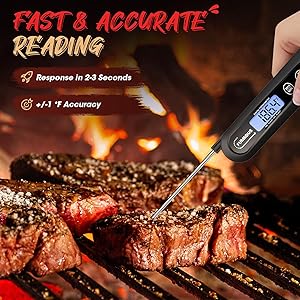 FUMMDUS Meat Thermometer Digital, 3S Instant Read Food Thermometer for Cooking with Backlight & Magnet, Foldable Temperature Probe Kitchen Gadgets Essentials for BBQ Oven Grill Smoker Candy
