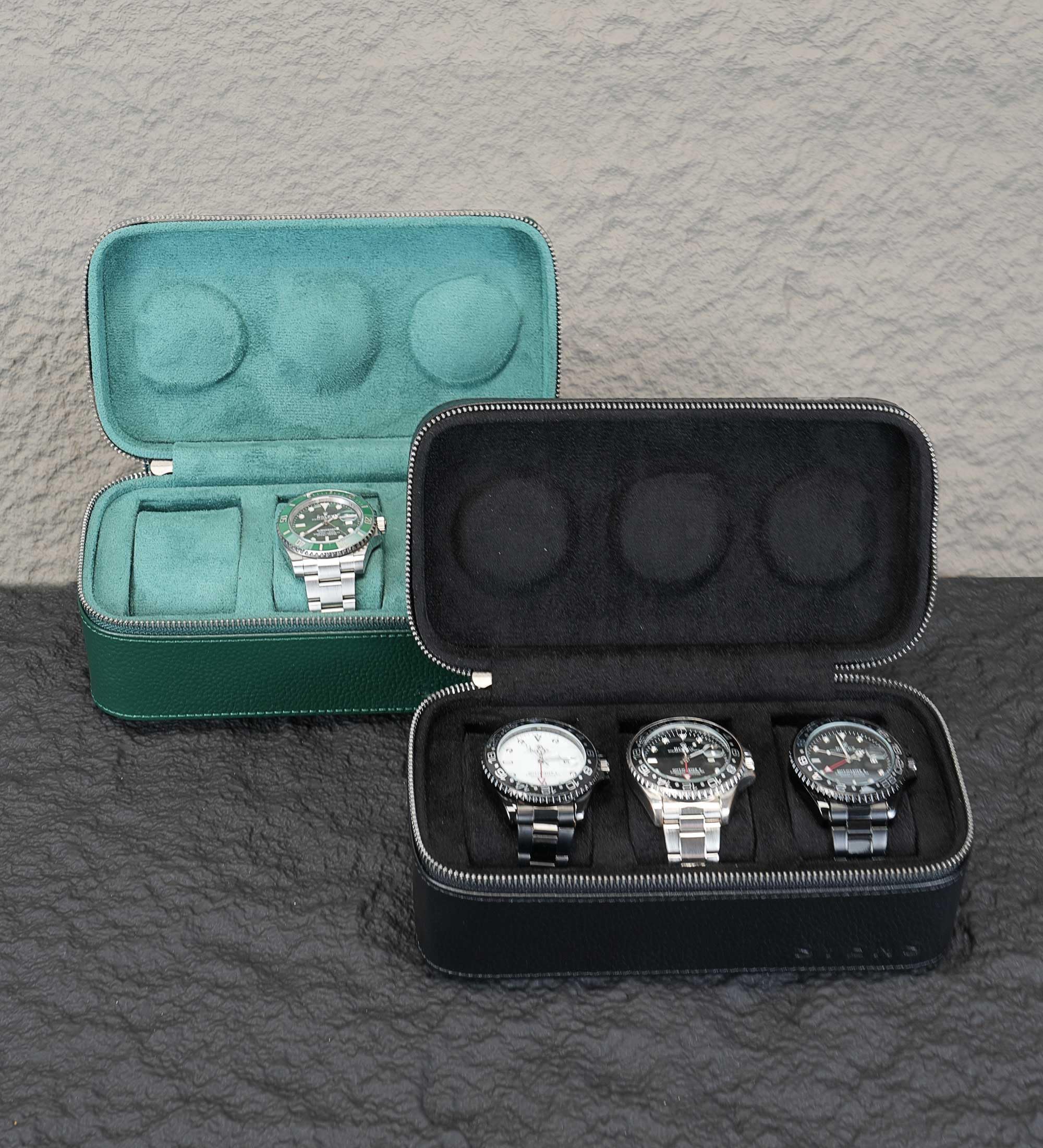 Boîte de voyage en cuir véritable pour homme et femme - Organiseur de rangement avec fermeture éclair en daim pour la protection - Convient à toutes les montres jusqu'à 60 mm (3W-Z-BBL)