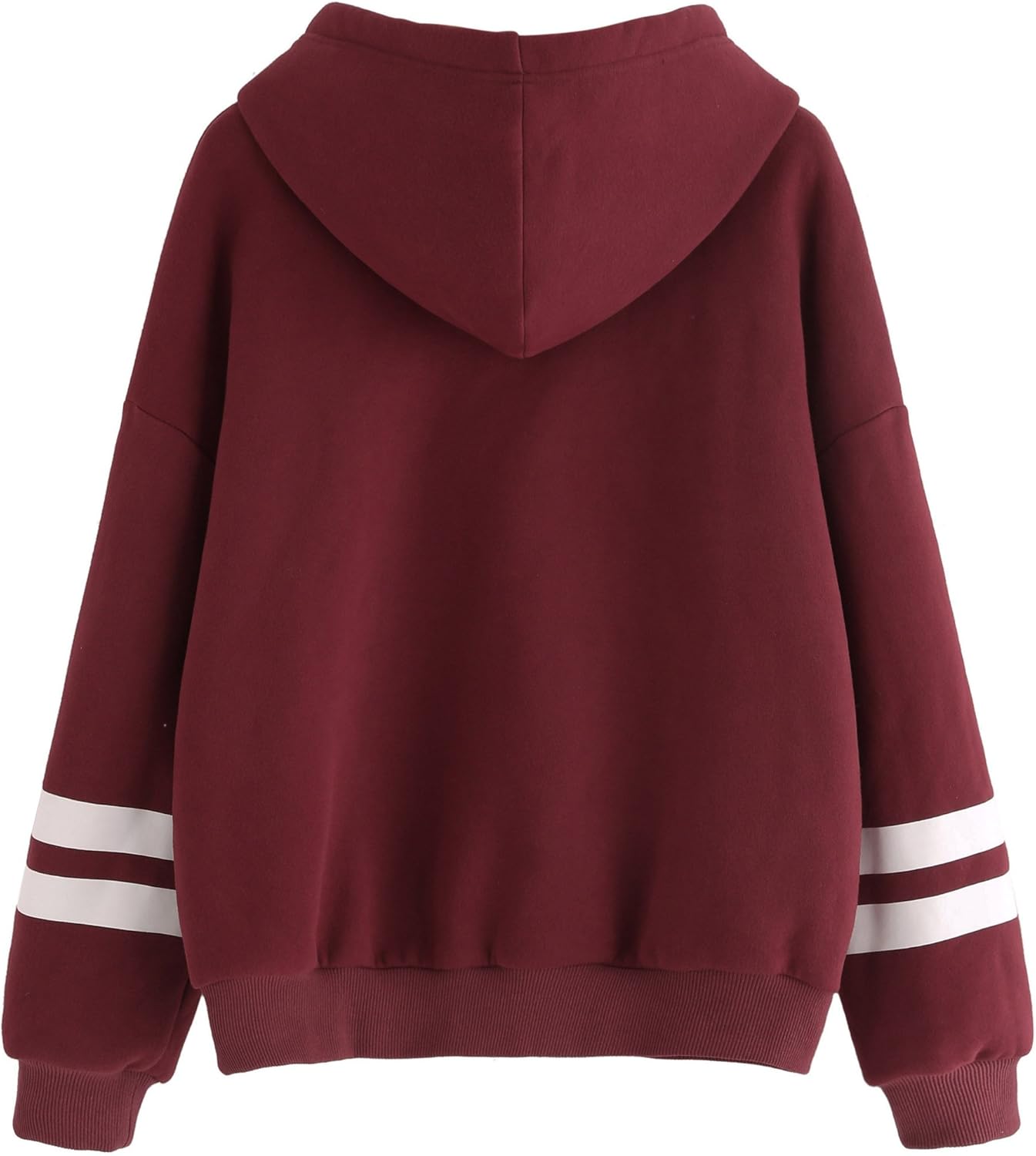 SweatyRocks Sweatshirt Pullover Fleece Drop Shoulder Striped Hoodie Burgundy X-Large