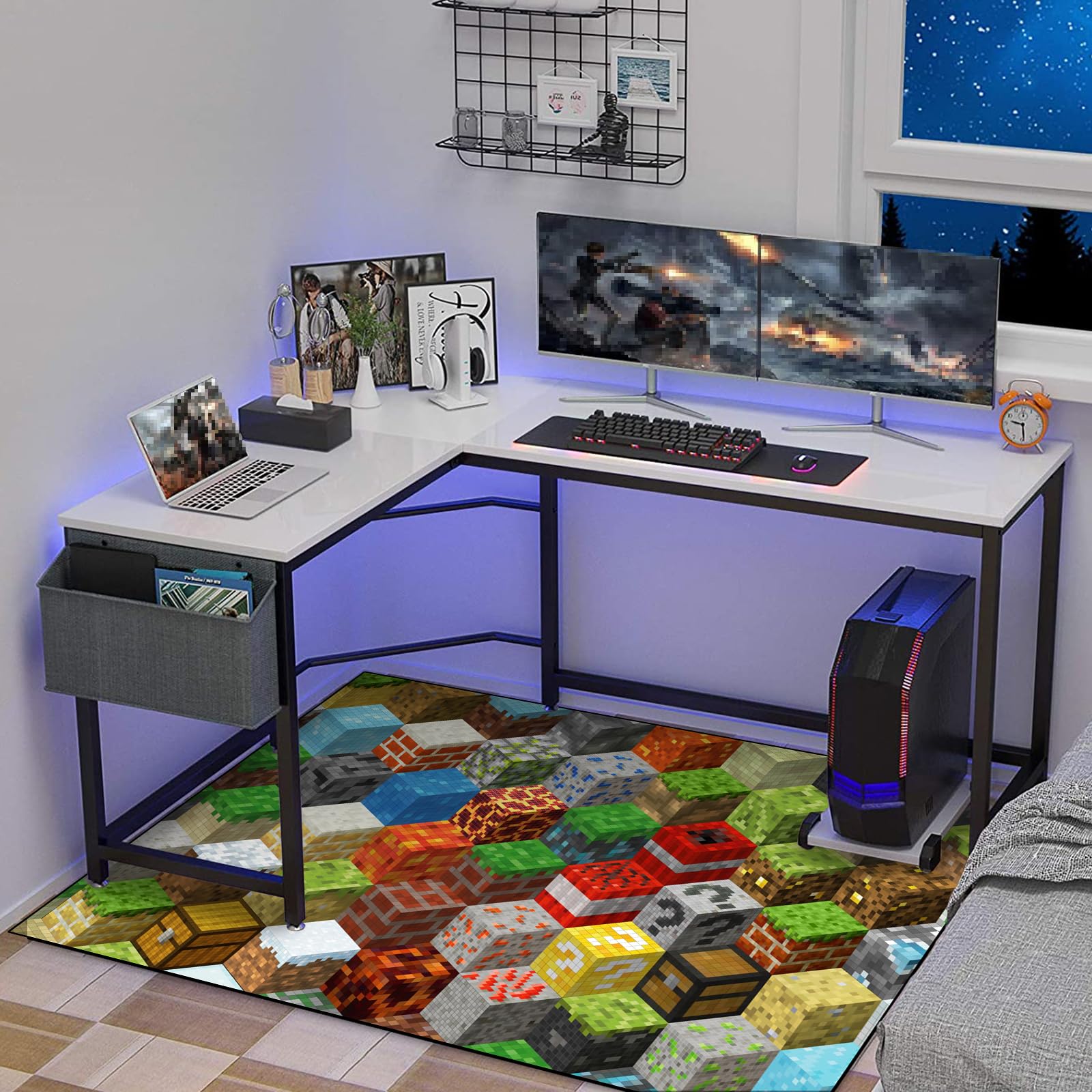 Tappeto da gioco a blocchi per adolescenti e ragazzi, con elemento di gioco pixel, tappeto decorativo, per camera da letto, soggiorno, sala giochi, antiscivolo, per area giochi per bambini (152 x