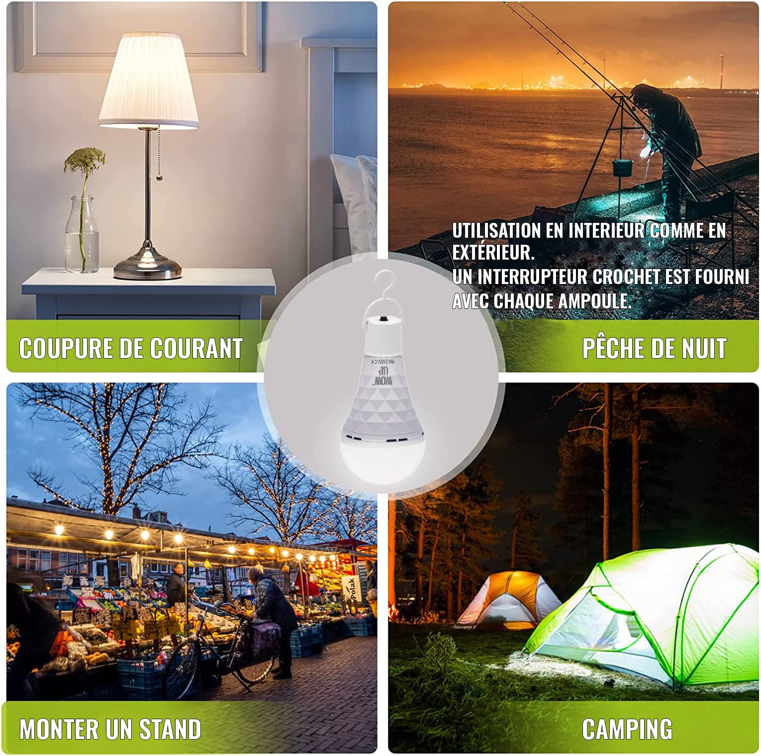 USB C Ampoule Rechargeable Avec 12W LED Ampoules Batterie