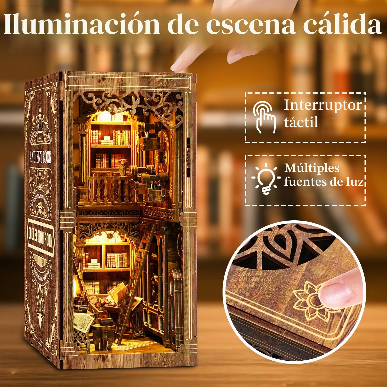 MAKEASY Book Nook de Madera, Kit de Casas Miniaturas para Montar para Construir Maqueta Libreria 3D, Decoración para Estantería de Biblioteca, Regalo Creativo - Librería Antigua