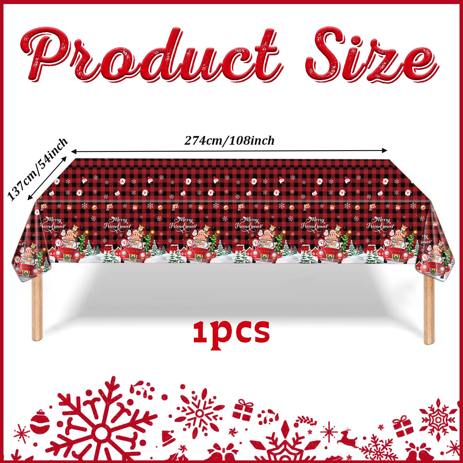 POPOYU 2Pcs Tovaglia Plastica Natalizia Festa di Natale,137x274cm Tovaglia Natalizia Decorazioni per Feste,Grande Babbo Natale Tovaglia Rettangolare di Natale per Vacanze,Accessori per Feste Invernali