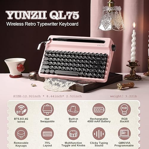 Miniatura 2 de YUNZII QL75 - Teclado mecánico retro de intercambio en caliente, teclas redondas punk, retroiluminación RGB QMKVIA programable, teclado