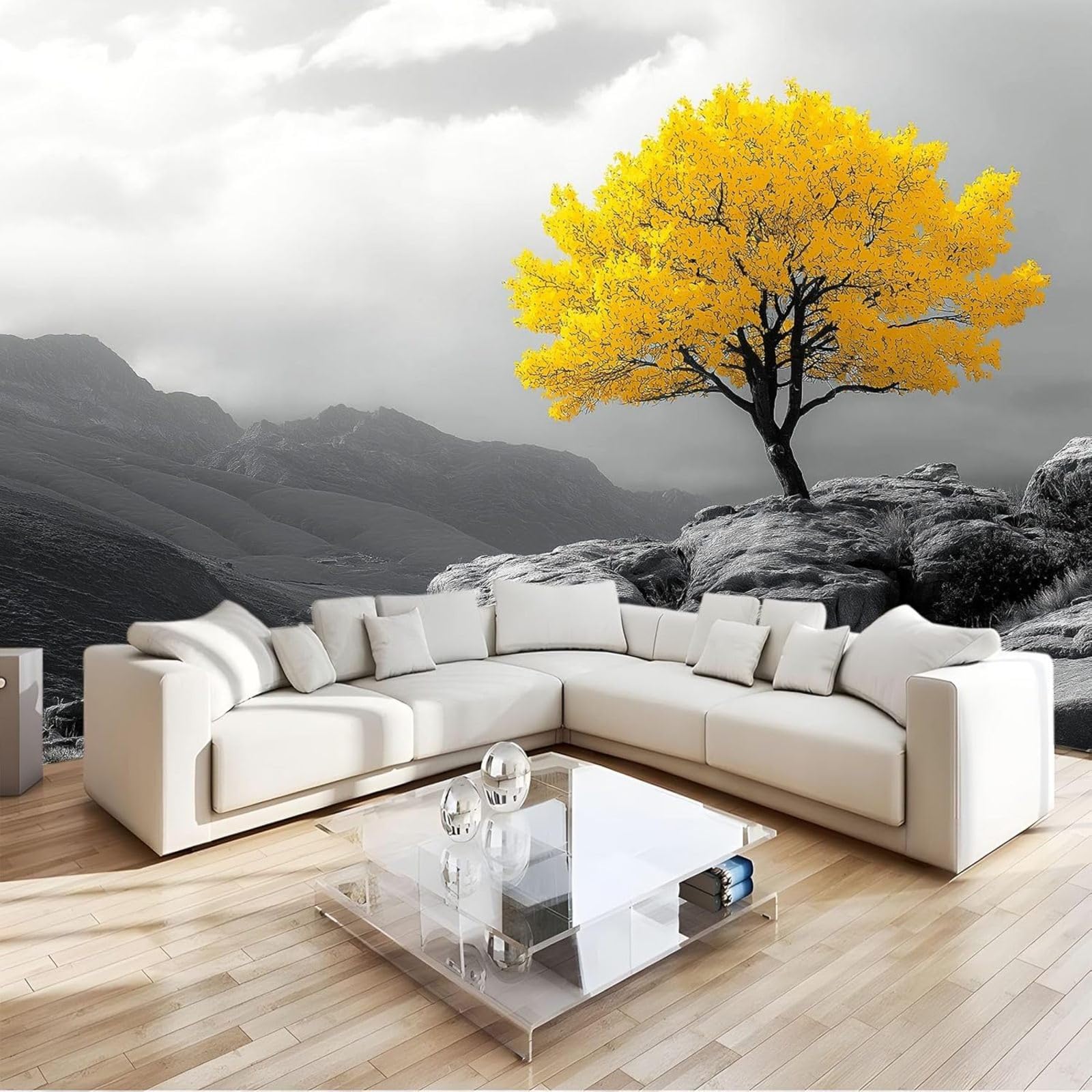 kfjhgbdshhj Photo Wallpaper Yellow Tree of the Rocky Mountains Non-Woven Modern Living Room Bedroom wall Mural, Cream-Colored, 400cm x 280cm