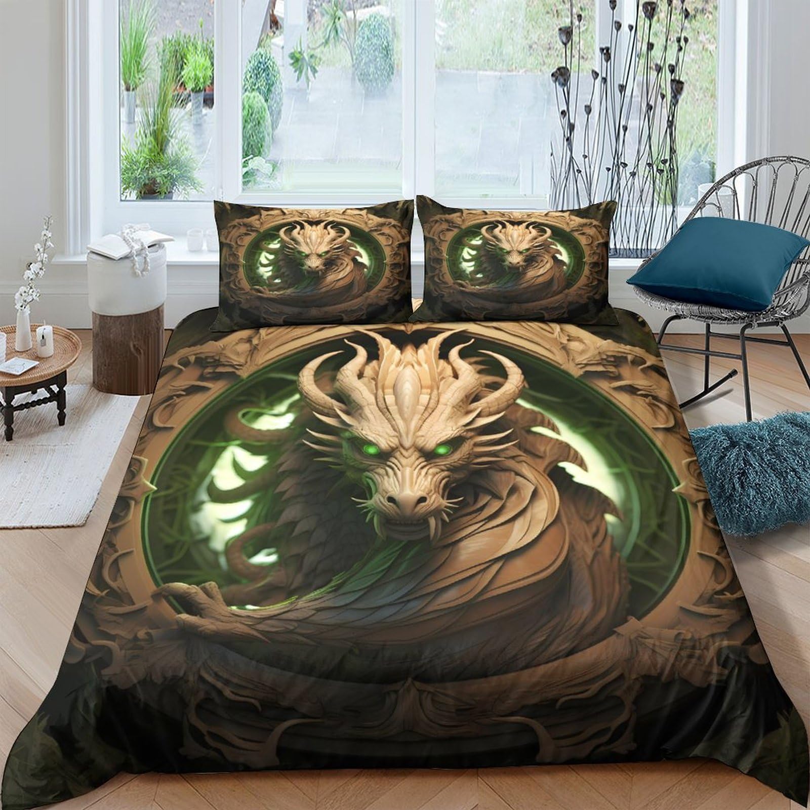 Ctjqhvkz Style-1 3D Printed Dragon Fantasy Fitted Sheet Microfiber Soft Breathable Forest Spirit Mattress Cover Bedroom Dorm Decor Single（135X200cm）