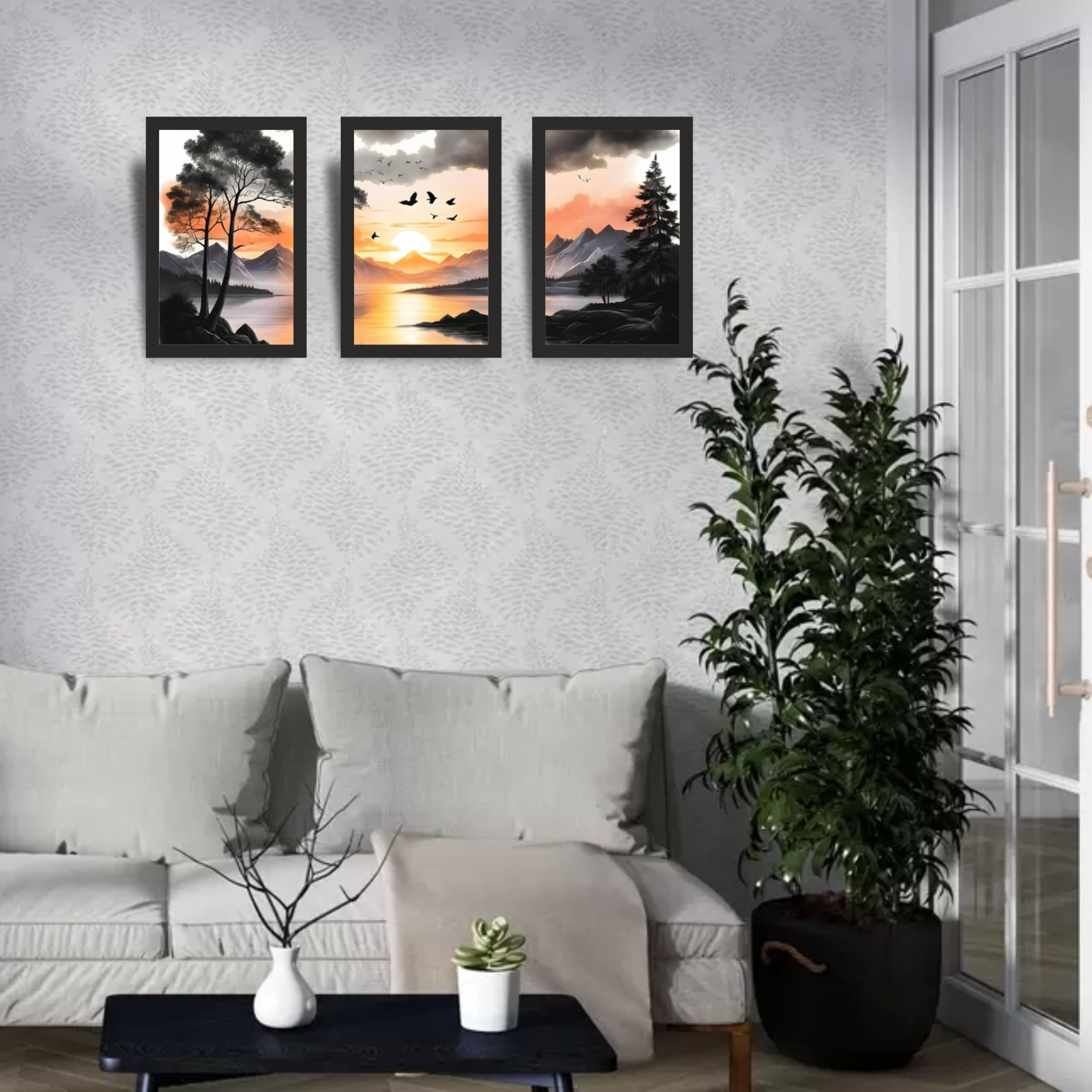 Twilight Lake Mountain Wall Art Set of 3