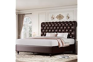 YITAHOME King Size Platform Bed Frame with Tall Headboard and Solid Wood Legs