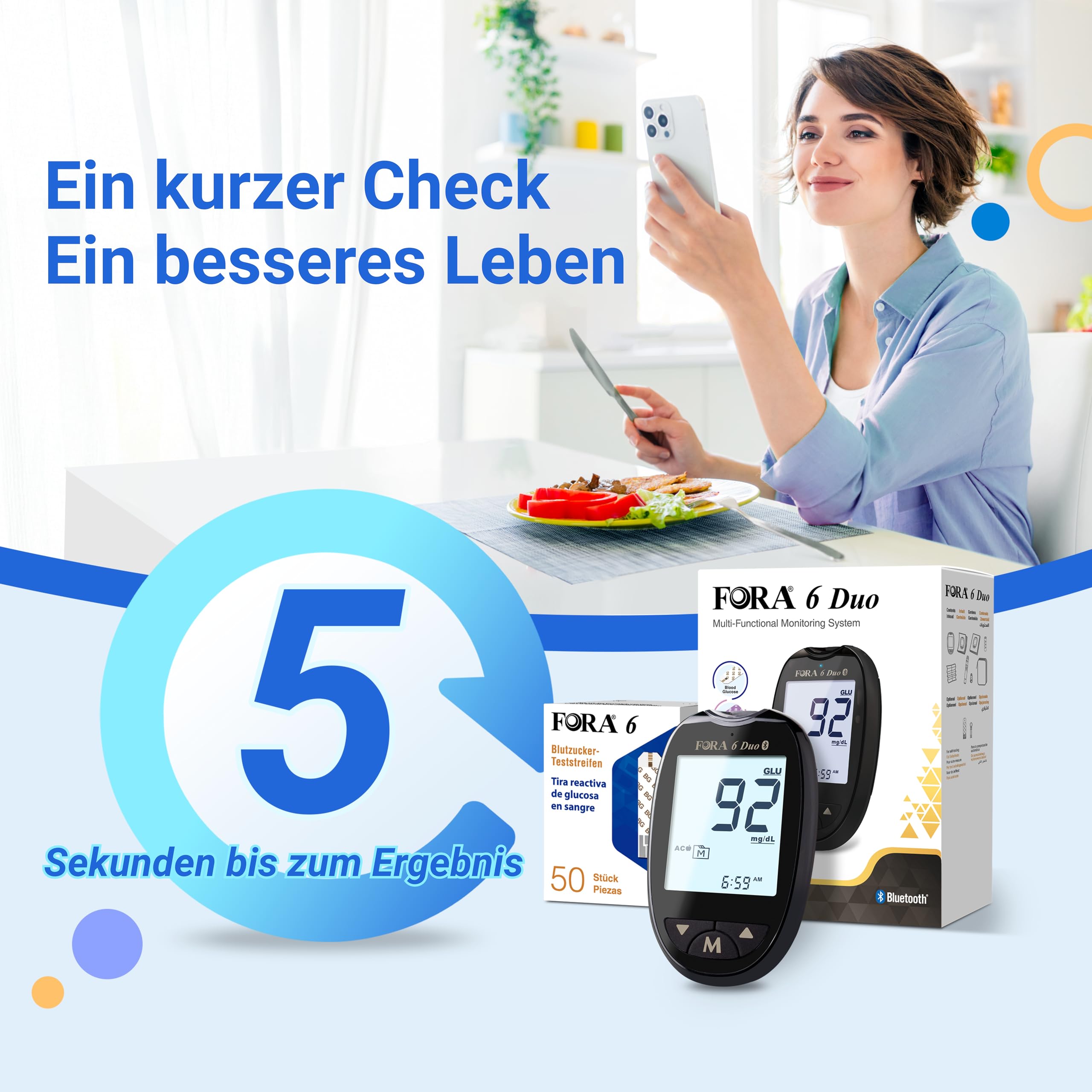 FORA 6 Duo Blutzucker & Keton Messgerät Set – mit 60 Blutzucker-Teststreifen | 2-in-1 Messgerät (Glukosestreifen inkl., Ketonstreifen separat erhältlich)
