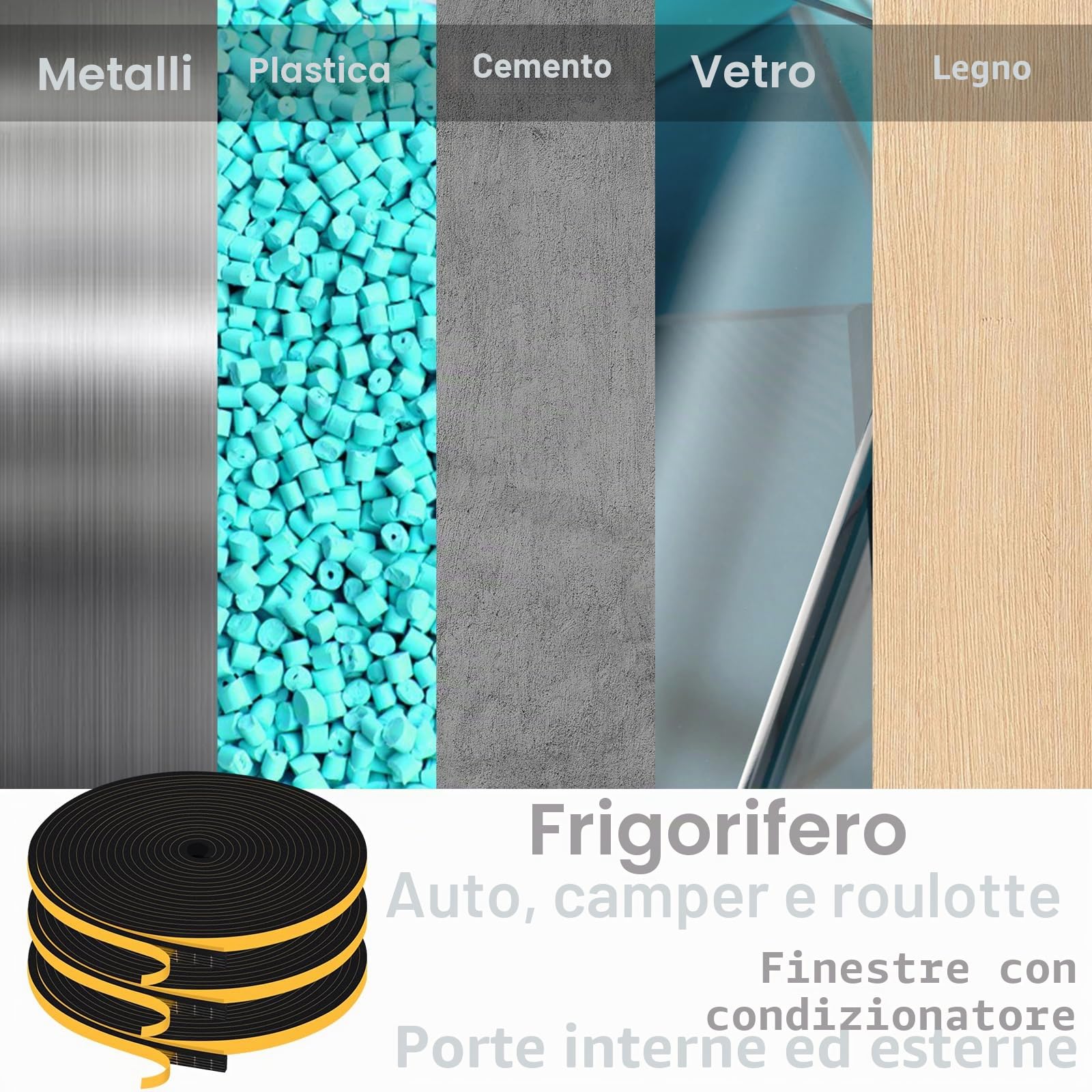 Nastro Autoadesivo in Schiuma, Guarnizione in Gomma per Porte e Finestre, Schiuma Nastro Paraspifferi Porta, Resistente Alle Intemperie, Isolamento Acustico, 6 mm(l) x3 mm(S), Totale 15 m