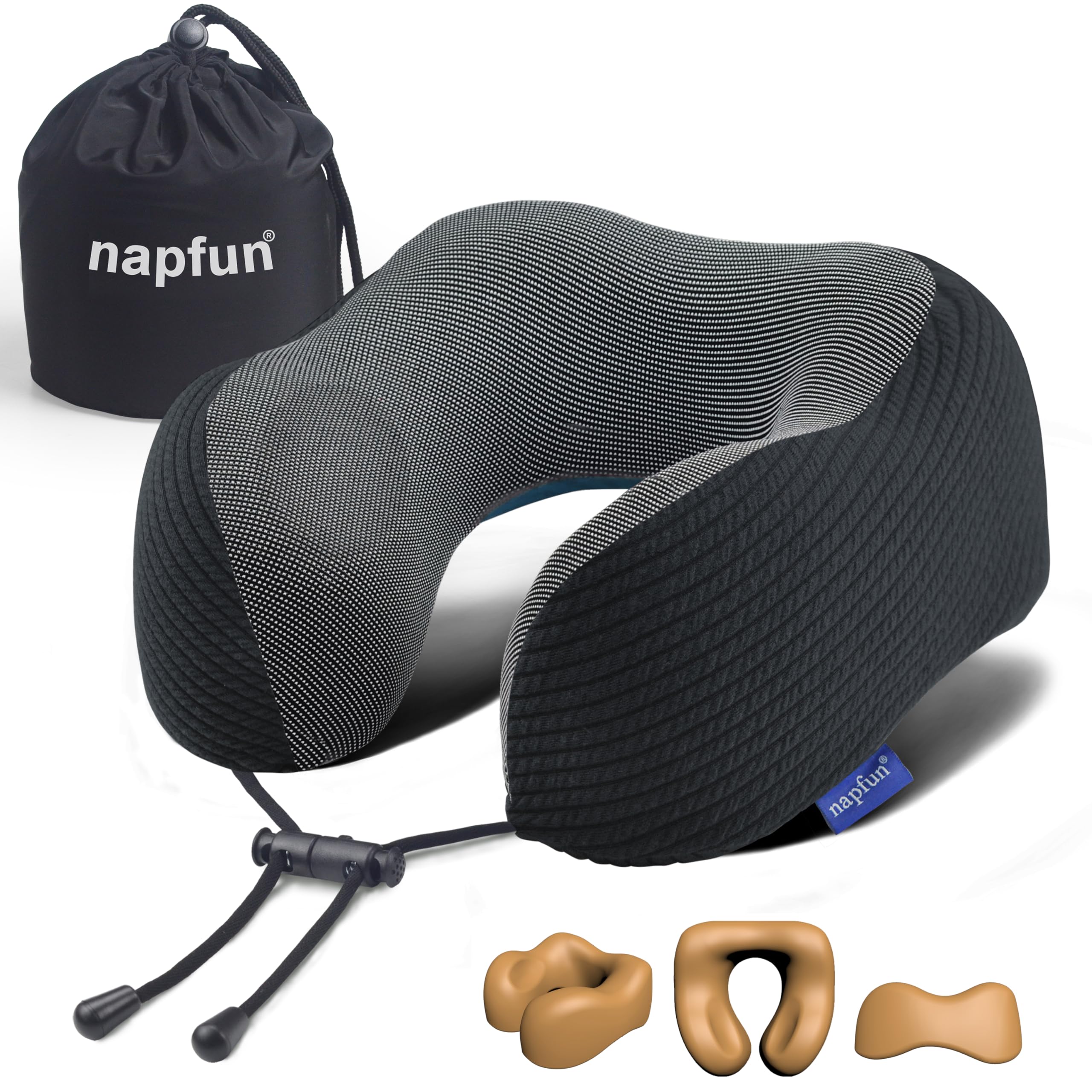 napfun Neck Pillow for Travel, Memory Foam Airplane Pillow, Charcoal Black