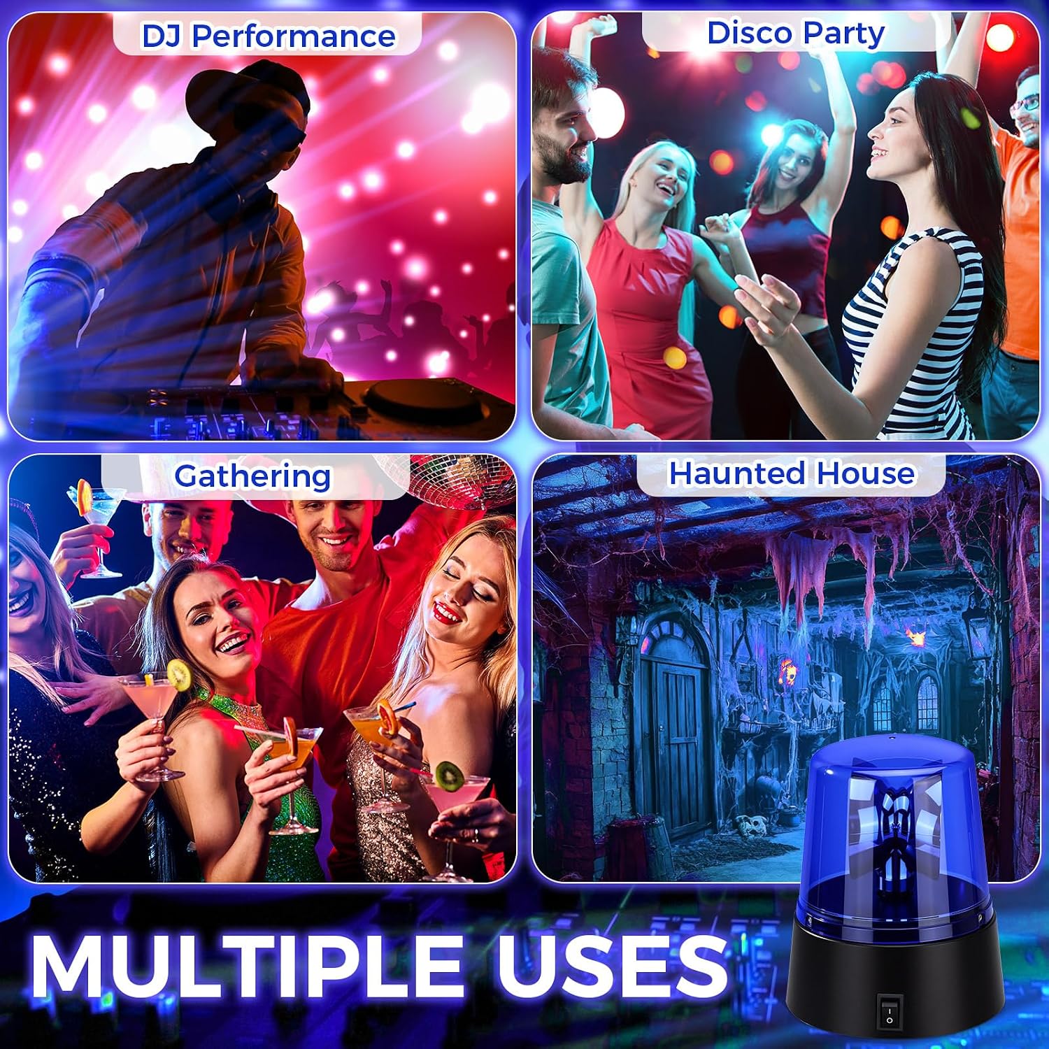 6 Pcs LED Strobe Light, Battery Powered 360 Degree Rotating Flashing Light, Emergency Police Siren Lamp for DJ Party Stage, Haunted House, Hockey Goal Decorations & Events (Blue)