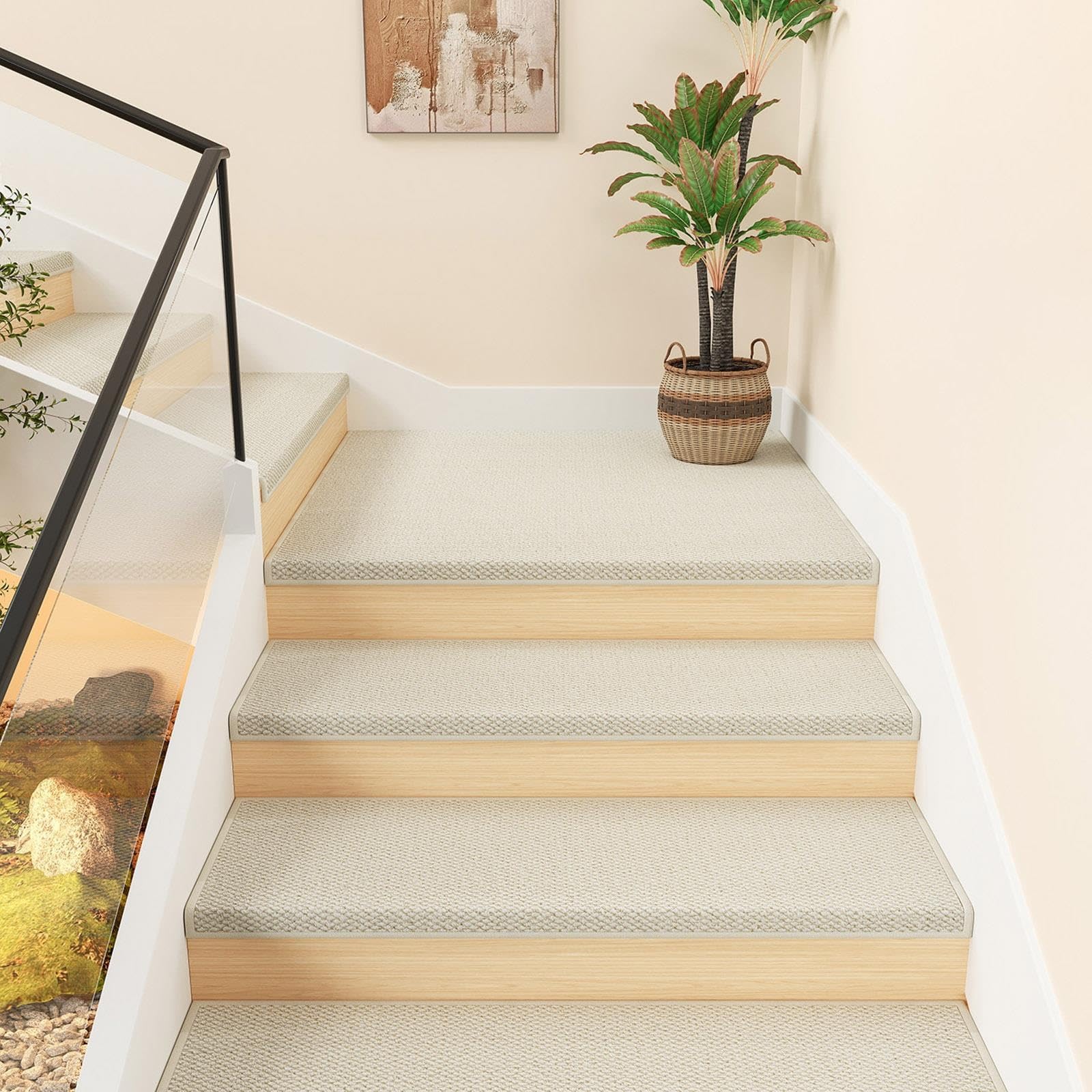 treppenstufen Teppich Länge 60 65 75 85 95 100 cm Bullnose-Teppich-Treppenstufen, Selbstklebende Stufenabdeckungen Für Holztreppen Bullnose, Treppenstufenmatten(Set of 20,L 60 cm x W 25 cm)