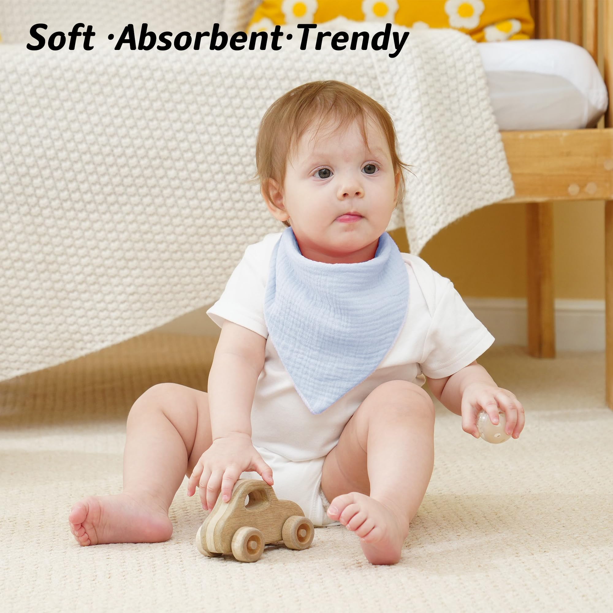 Baberos Bebe de Muselina Para Bebé, Pañuelo Triángulo Para el Cuello Del Bebé, Baberos Ajustables Para Niños y Niñas