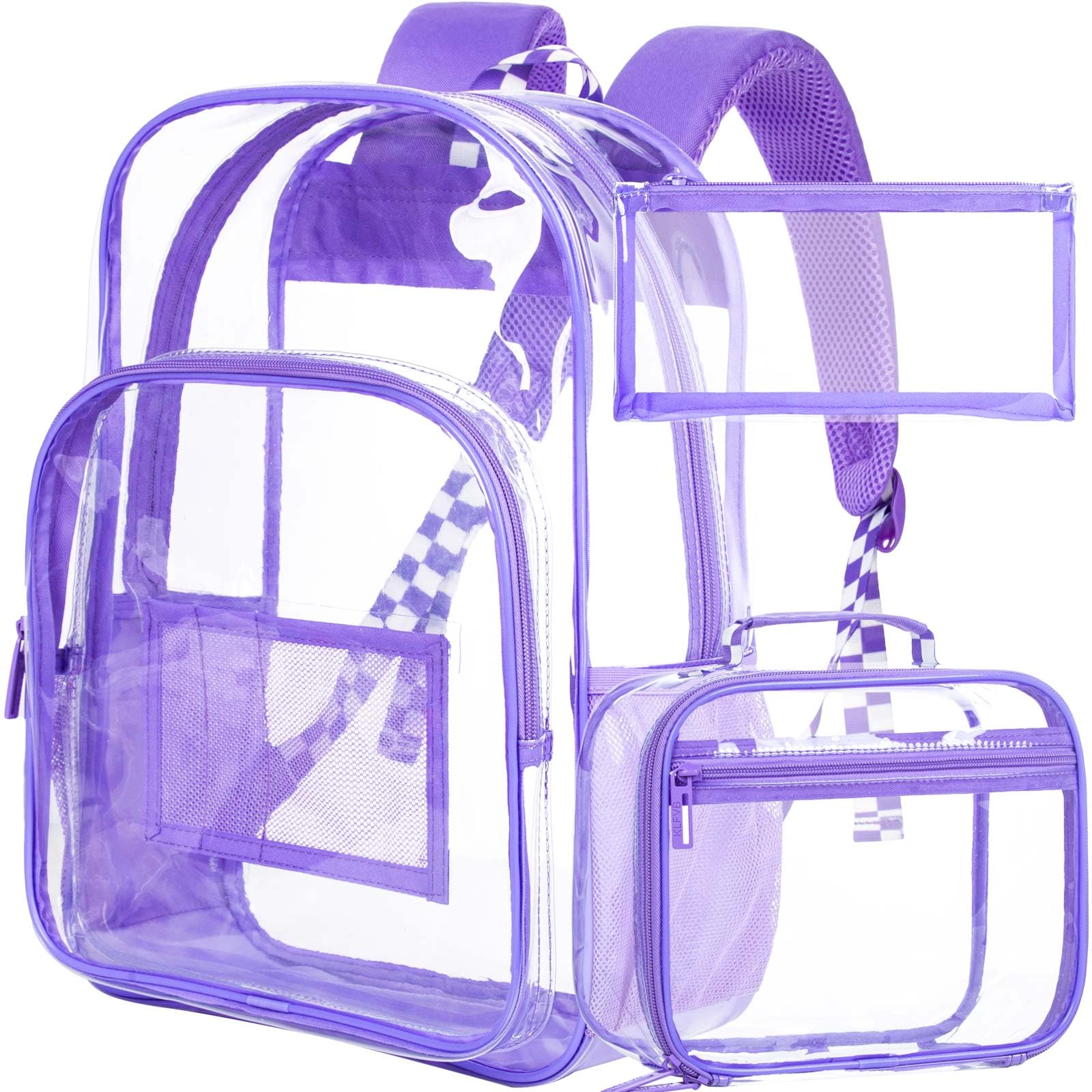 KLFVB 3PCS Girls Clear Backpack, Transparent Bookbag Set Heavy Duty, See Through School Bag for Womens - Purple