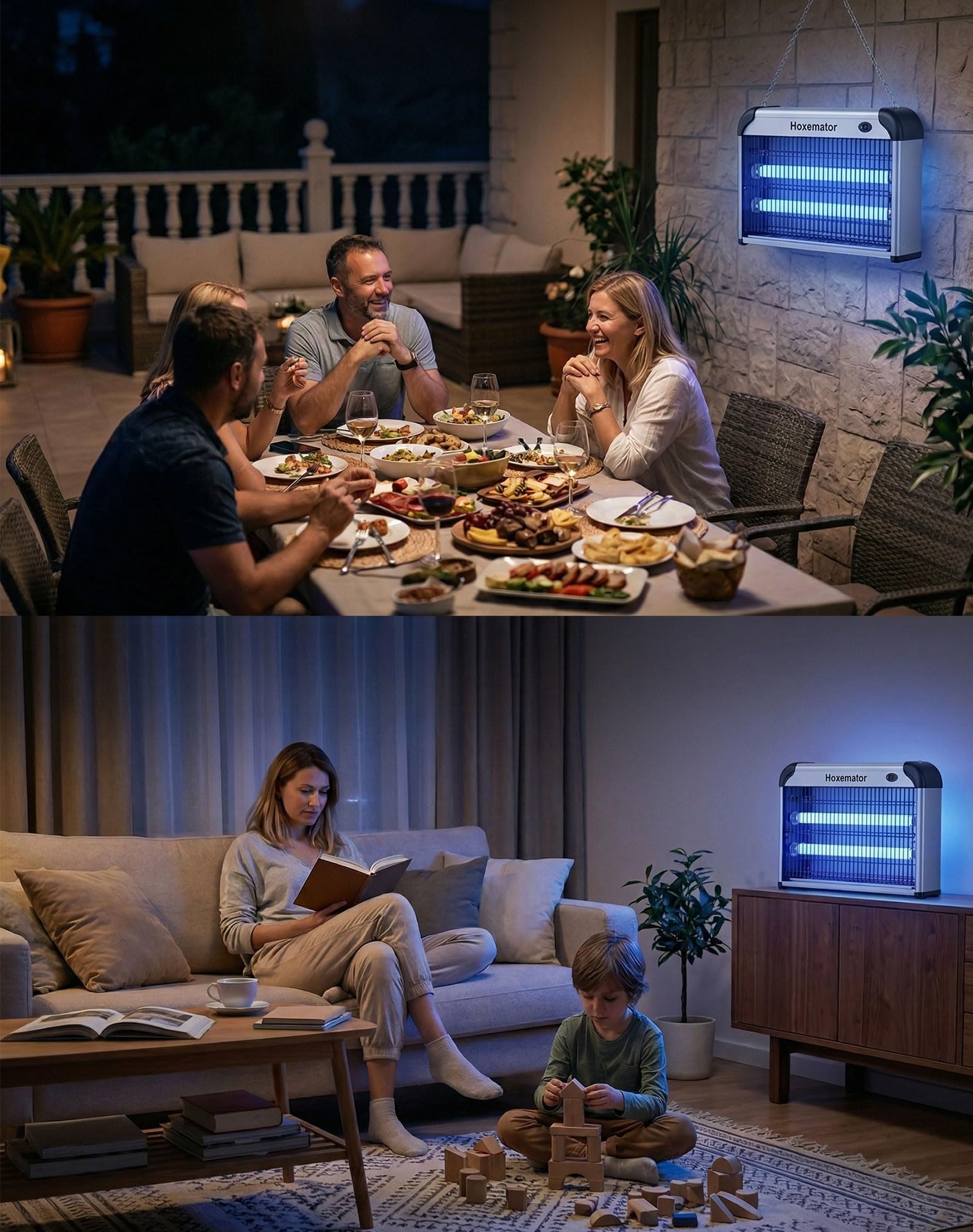 Antizanzare Elettrico 20W Lampada Zanzare con Luce UV 365nm, Zanzariera Elettrica Esterno e Interno, Chimica-Free, Silenziosa Trappola Insetti e Mosche per Camera, Cucina, Patio, Giardino